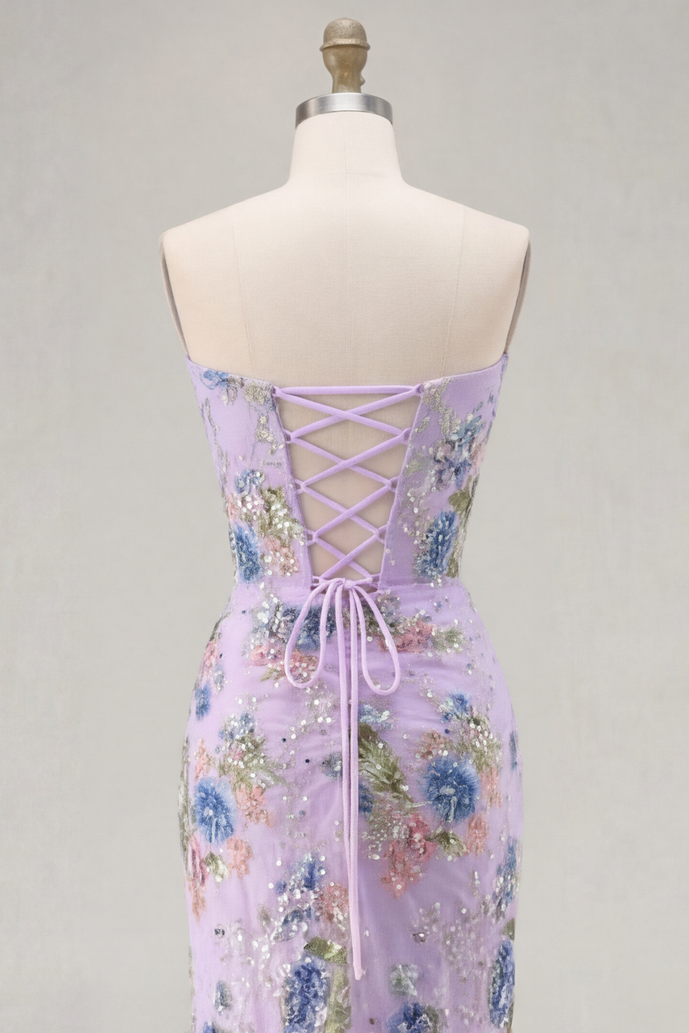 Sparkly Black Strapless Mermaid Floral Long Corset Prom Dress with Slit