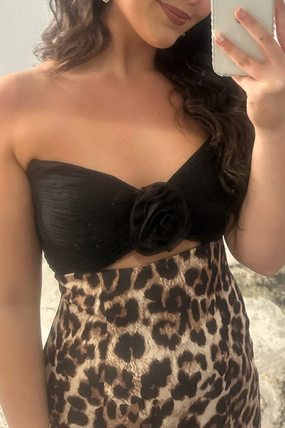 Brown Leopard Print Sweetheart Long Mermaid Prom Dress with Bow