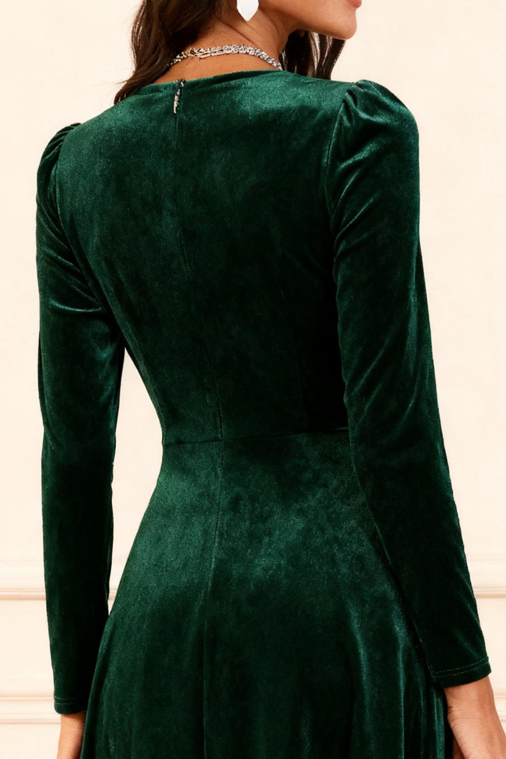 Elegant Dark Green A Line Velvet Midi Glitter Holiday Party Dress with Sleeves