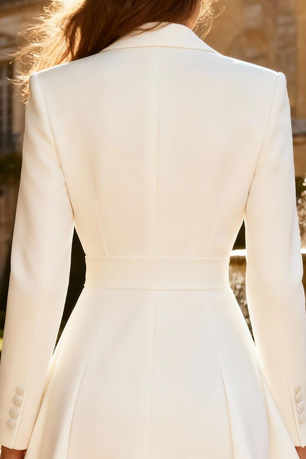 White A Line Peak Lapel Double Breasted Mini Blazer Wedding Dress
