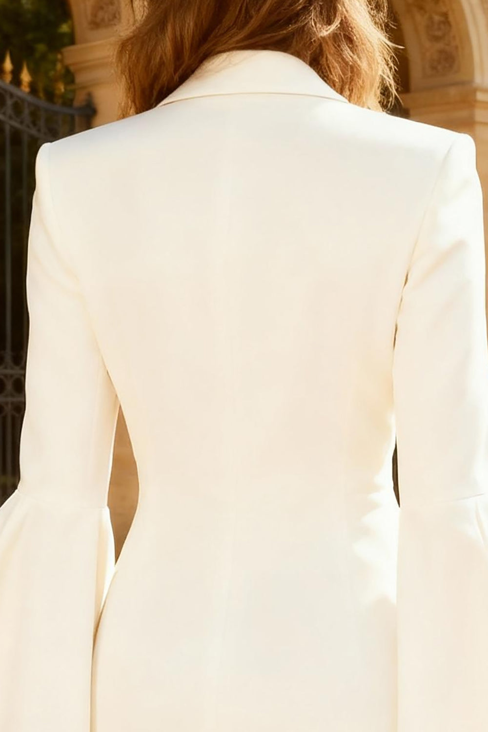 White Peak Lapel Short Blazer Wedding Reception Dress with Ruffles