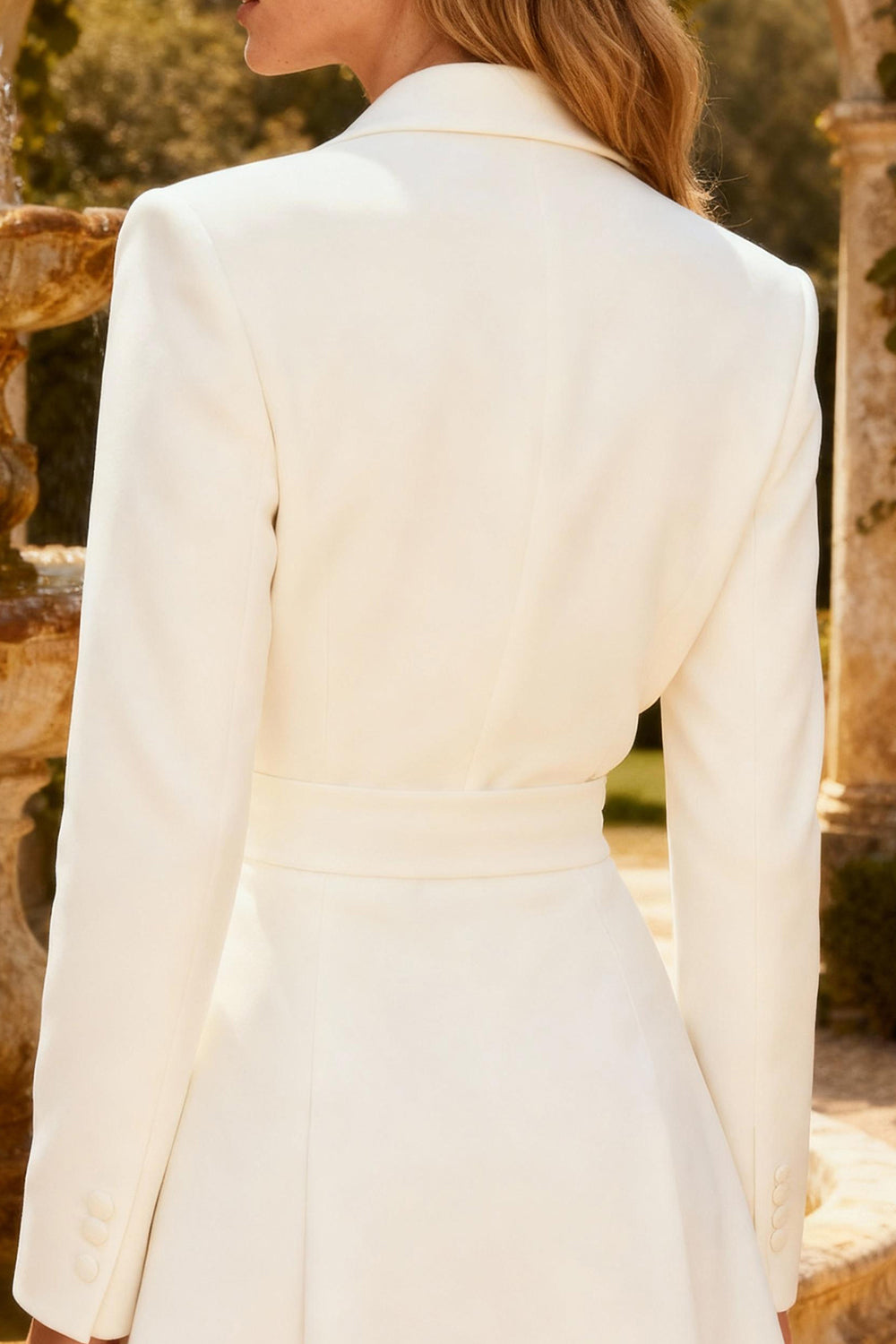 White Peak Lapel A-Line Short Blazer Wedding Dress with Belt