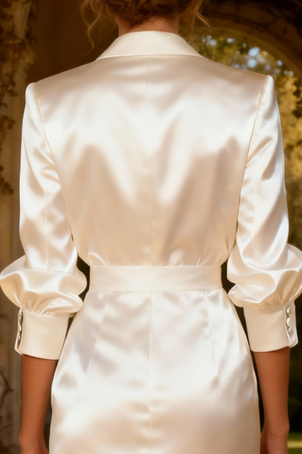White Satin Peak Lapel Blazer Bridal Shower Dress