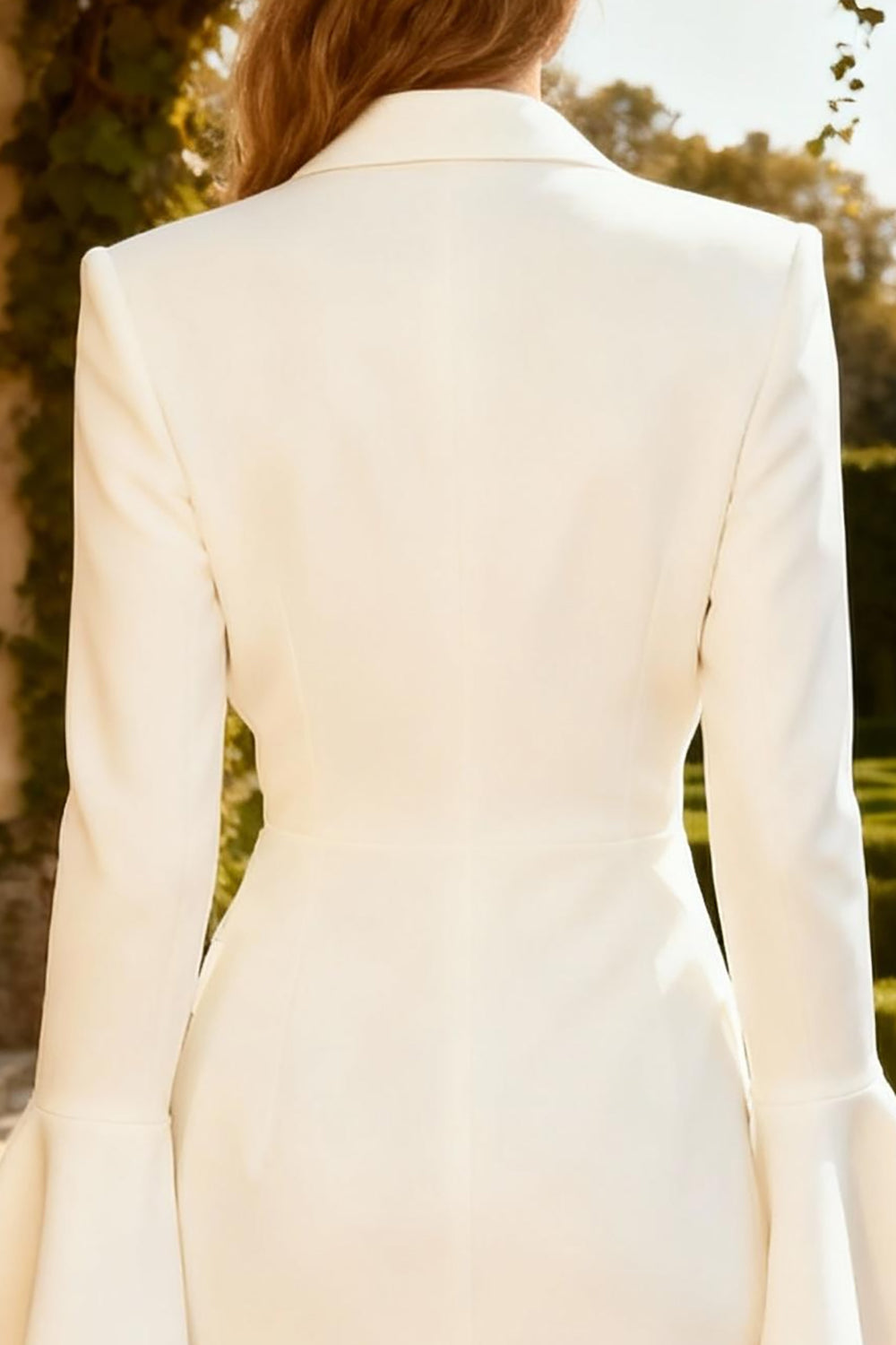 White Peak Lapel Short Blazer Wedding Reception Dress with Ruffles