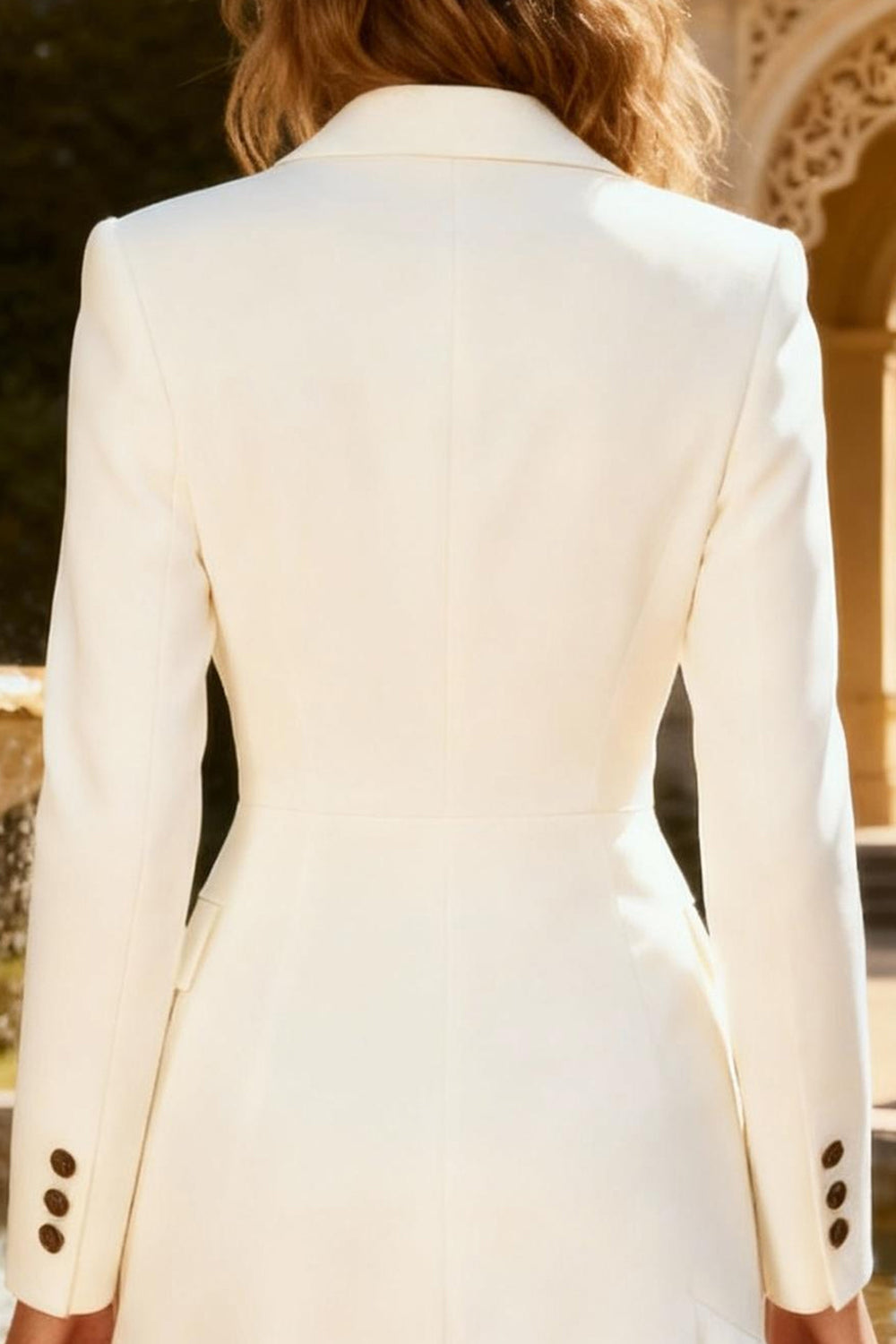 White Peak Lapel Double Breasted Long Sleeves Blazer Wedding Reception Dress