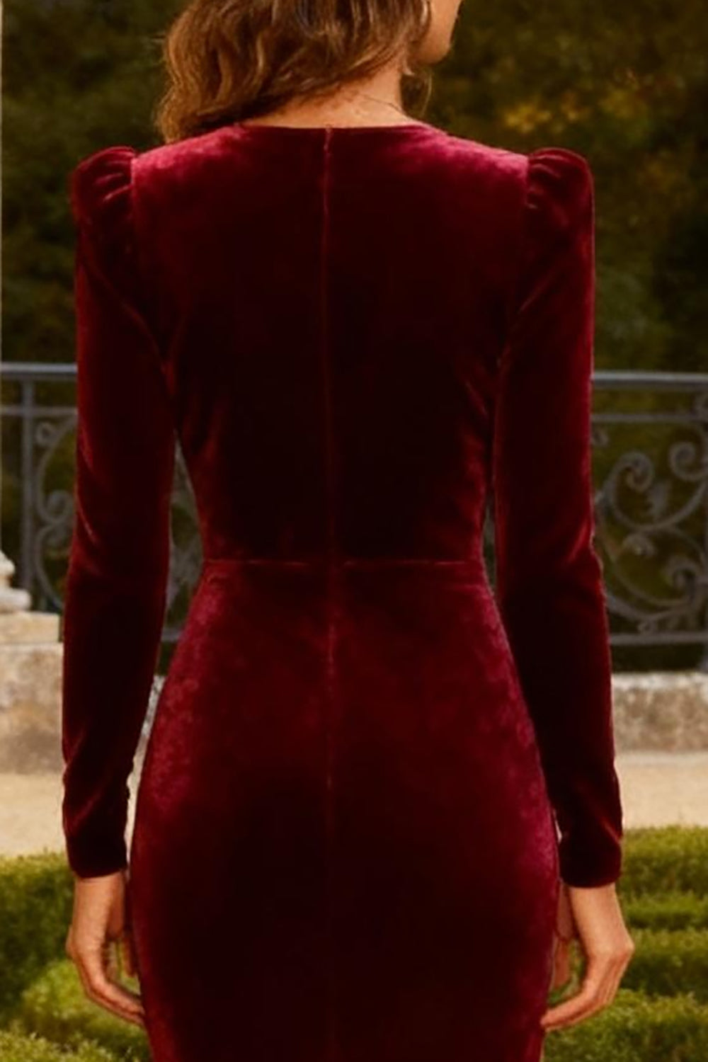 Burgundy Velvet Mermaid Strapless Long Sleeves Formal Dress