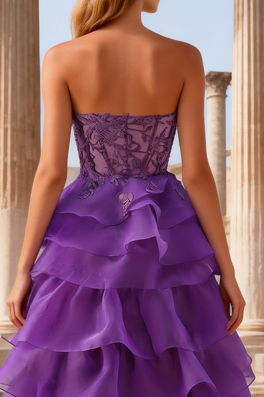 Purple A Line Sweetheart Tiered Long Corset Prom Dress with Slit