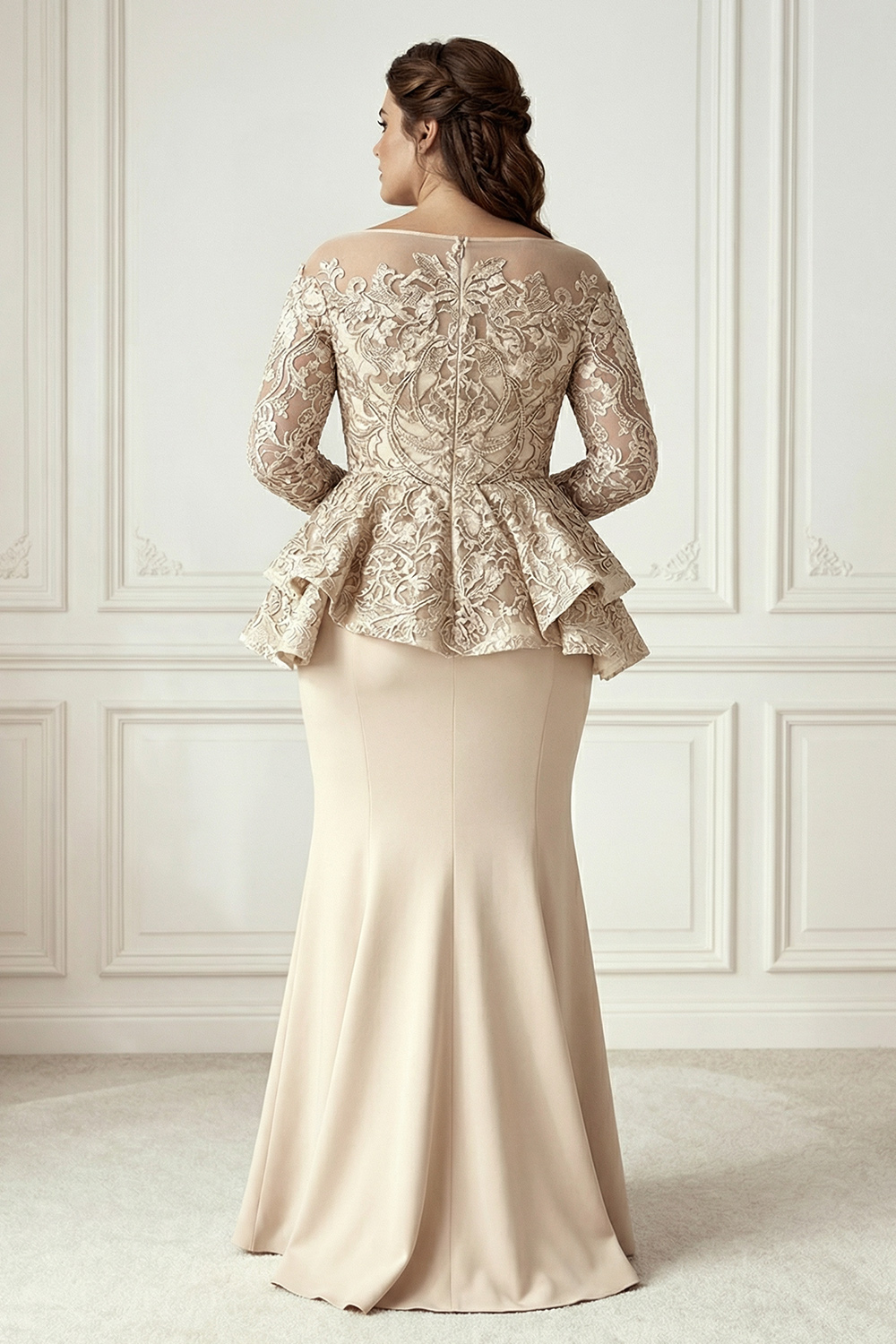 Elegant Champagne Mermaid Floor-Length Mother of the Bride Dress with Ruffles