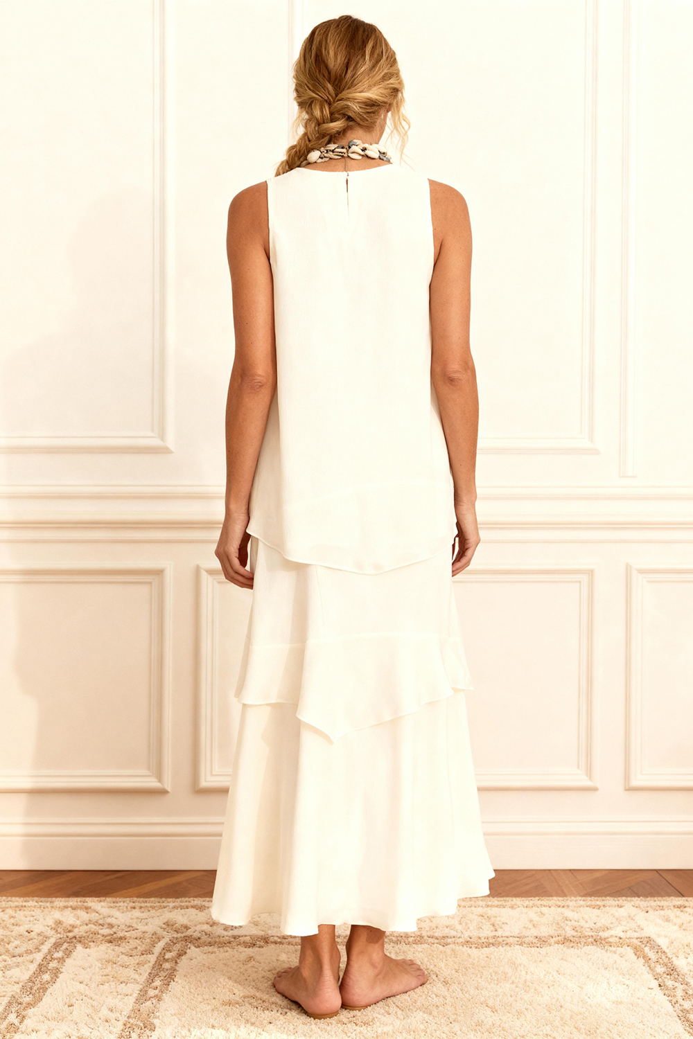 White Tiered Thick Straps Ankle-Length Mother of the Bride Dress with Ruffles