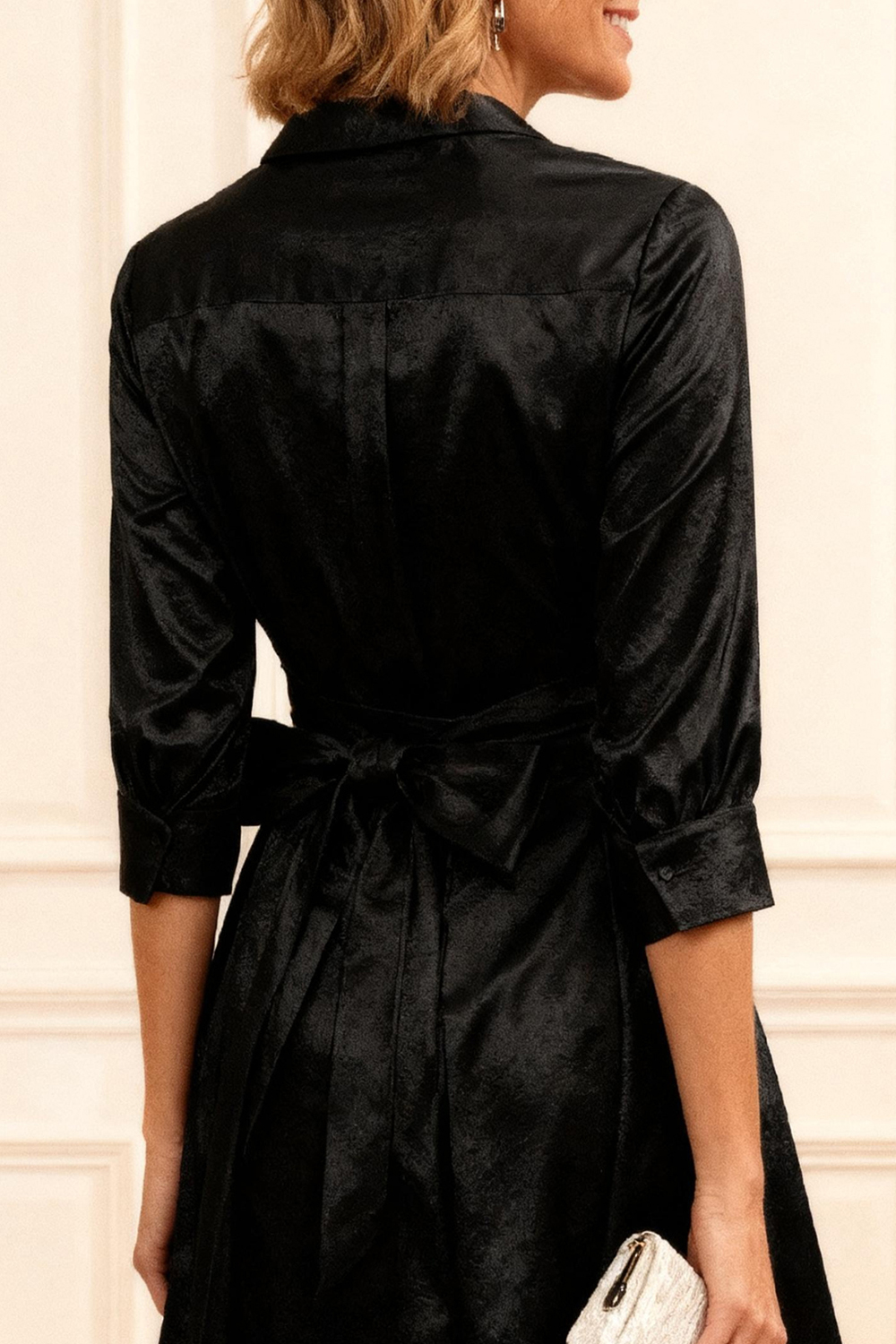 Black A Line Lapel Knee-Length Mother of the Bride Dress with Bow