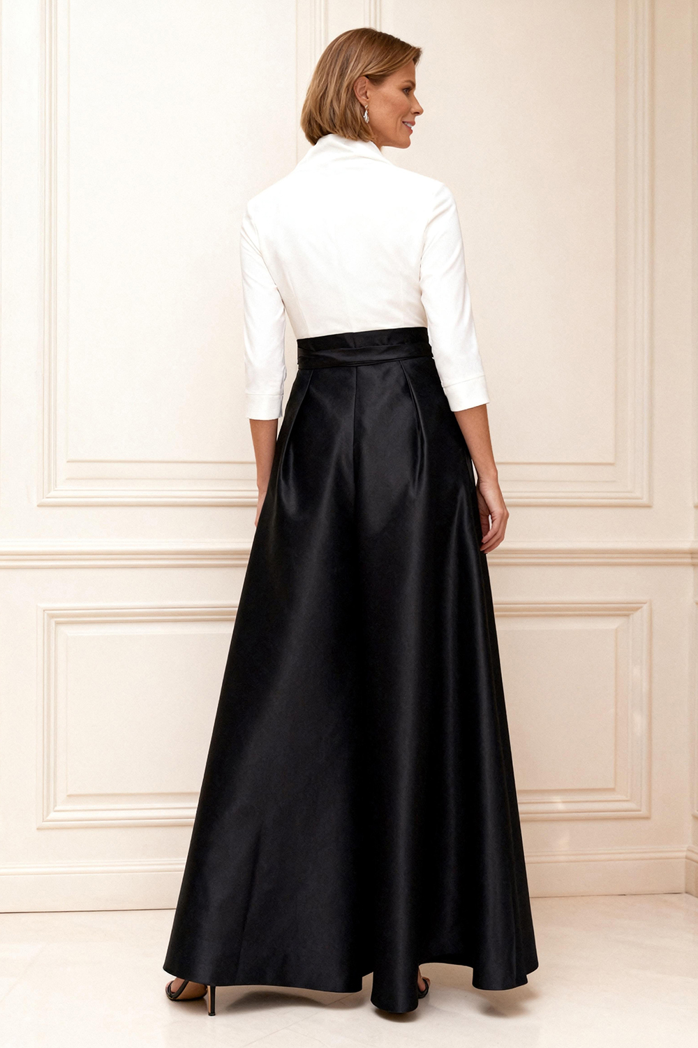 White A Line Lapel Floor-Length Mother of the Bride Dress with Slit