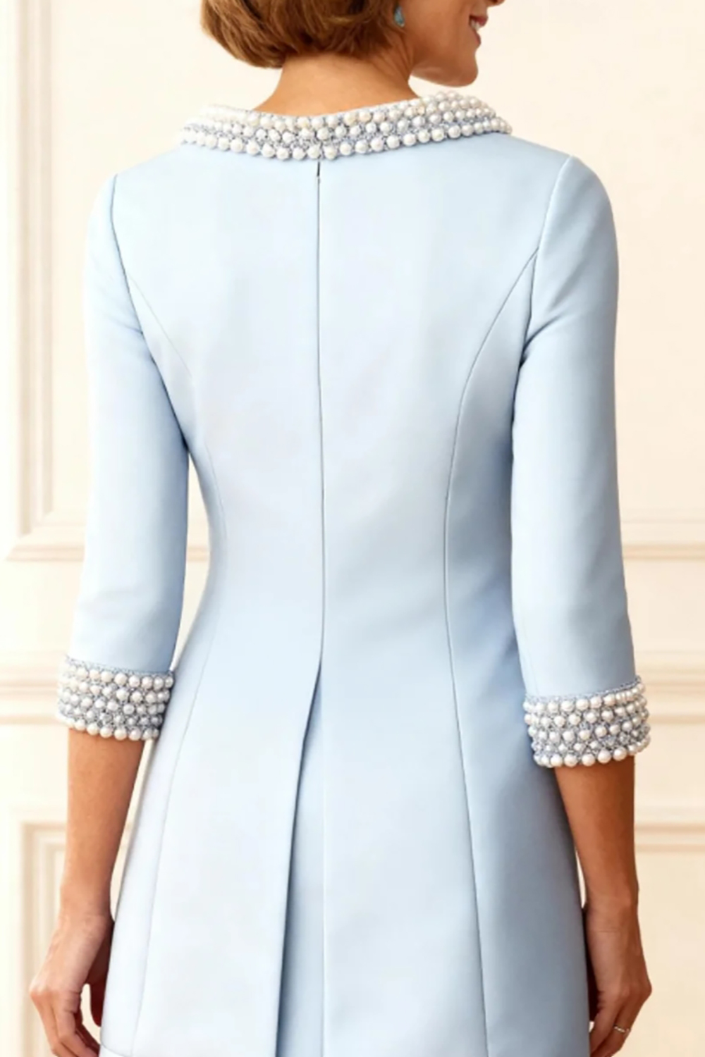 Sparkly Sky Blue Beaded Sheath 2 Piece Knee-Length Mother of the Bride Dress with Jacket