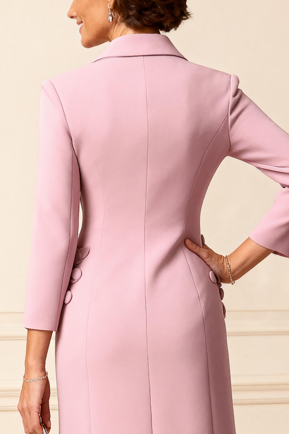 Dusty Rose Floral Pencil 2 Piece Knee-Length Mother of the Bride Blazer Dress with Jacket