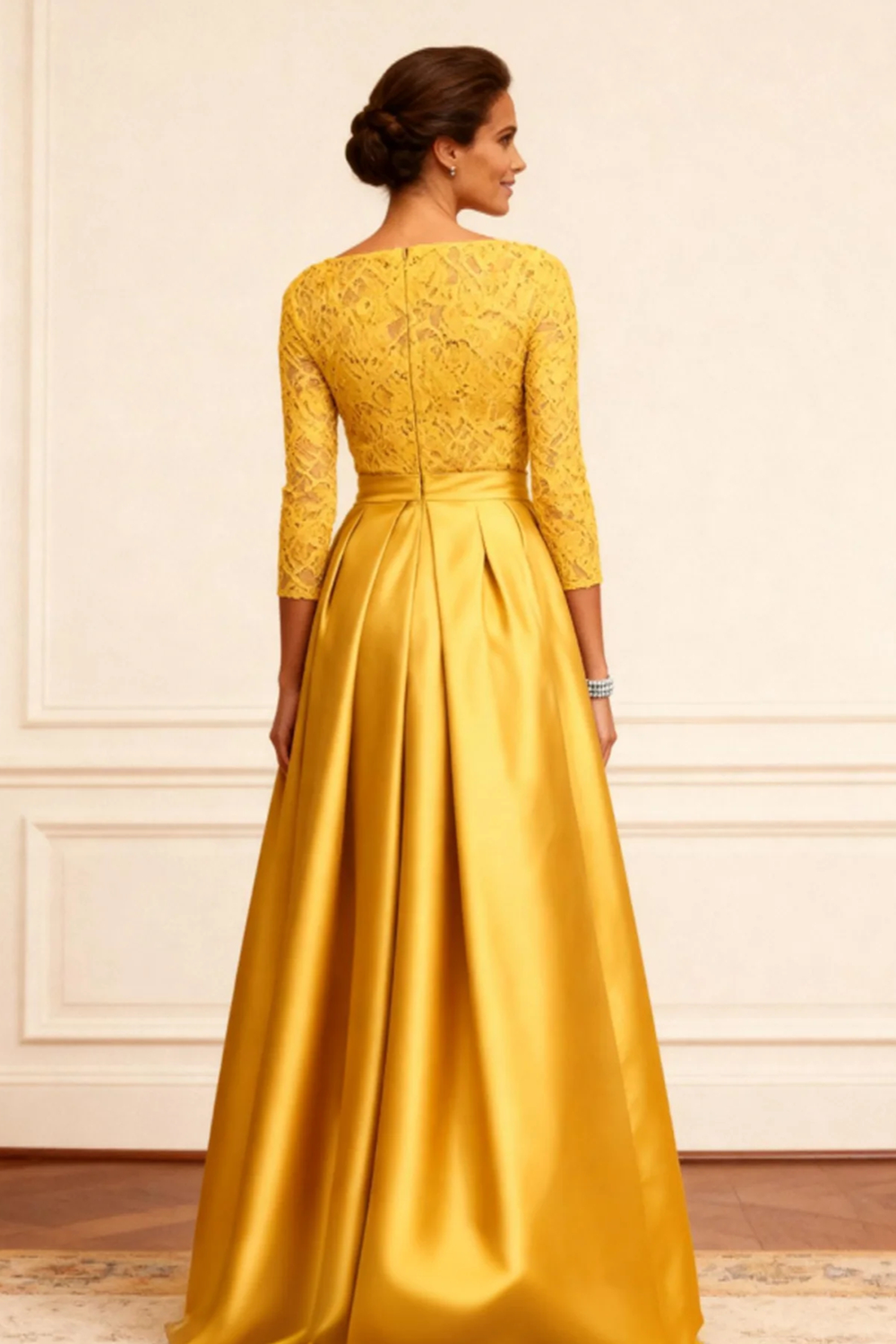 Gold Satin A Line High-Low Mother of the Bride Dress with Lace