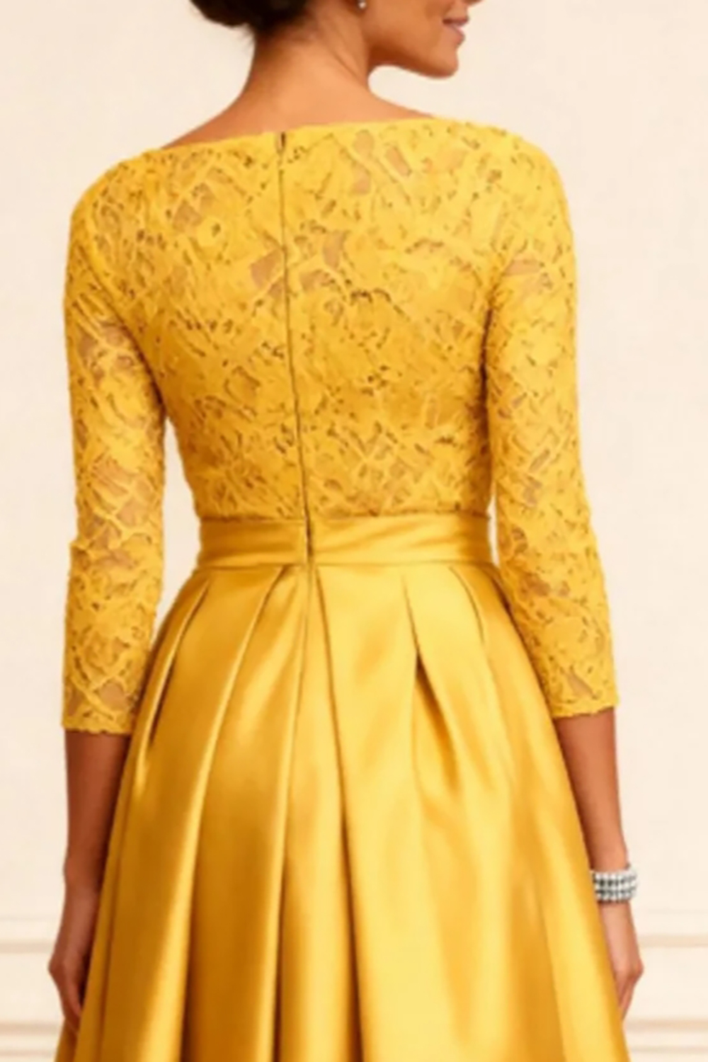 Gold Satin A Line High-Low Mother of the Bride Dress with Lace