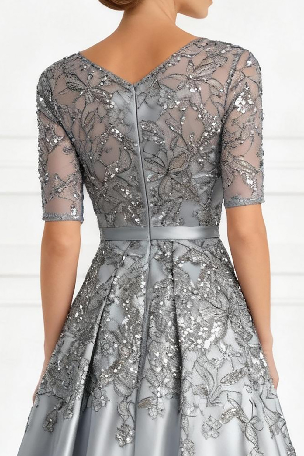 Light Grey A Line Satin Floor-Length Mother of the Bride Drees with Lace