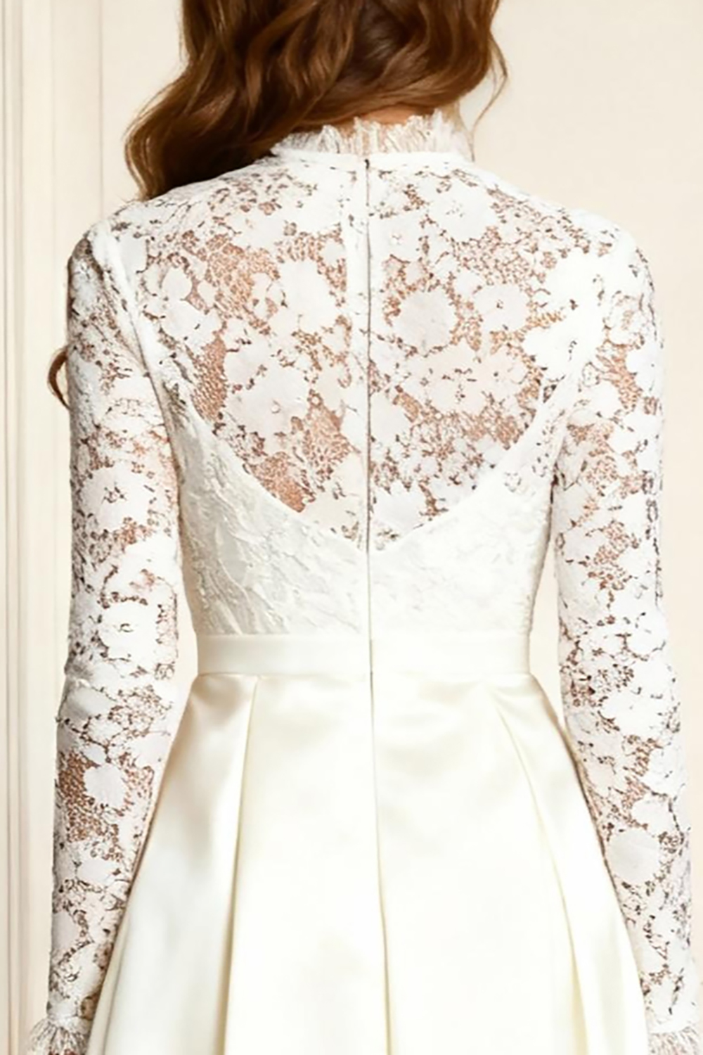 White Satin A Line Tea-Length Mother of the Bride Dress with Lace