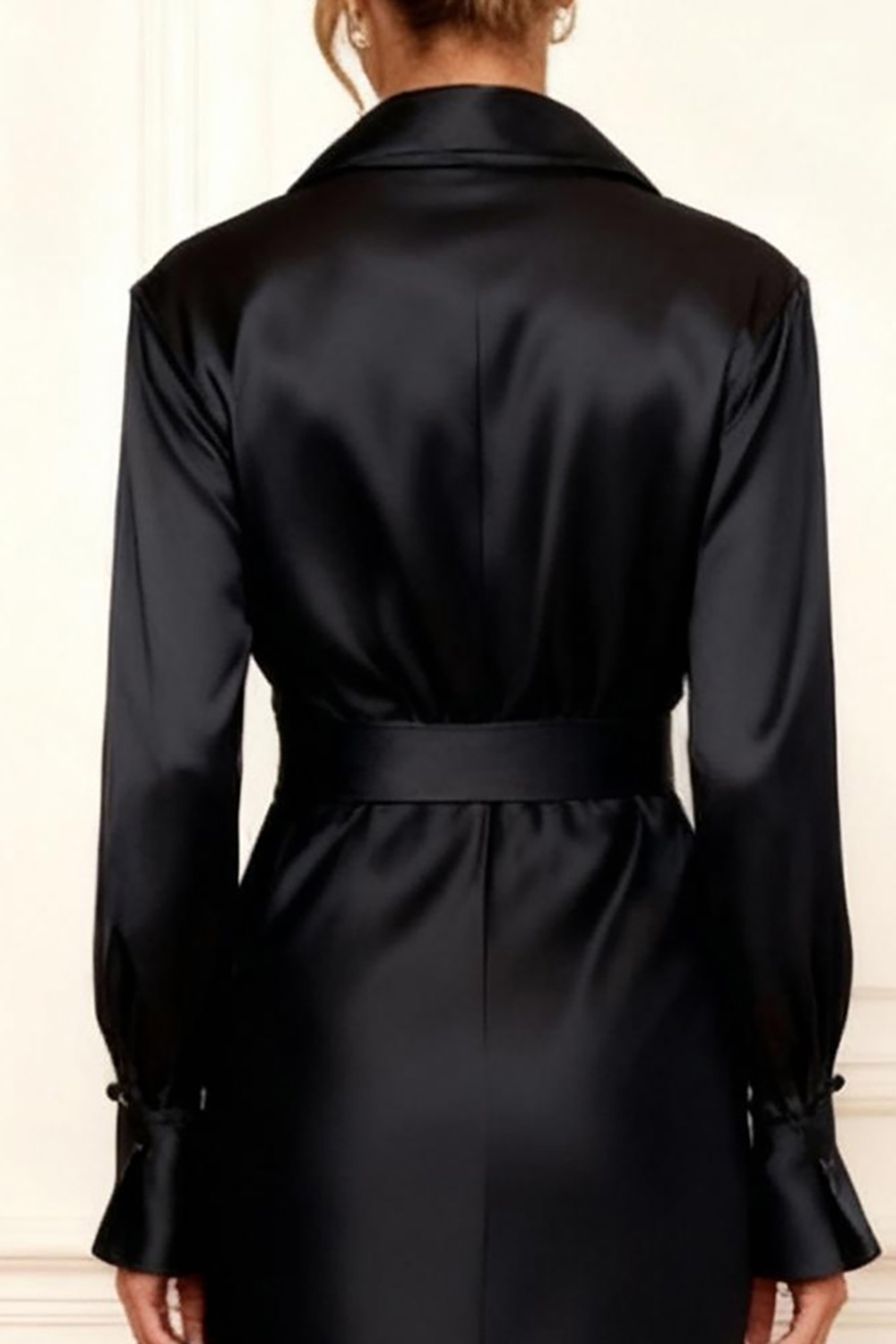 Black Sheath Satin V-Neck Floor-Length Mother of the Bride Dress with Ruffles