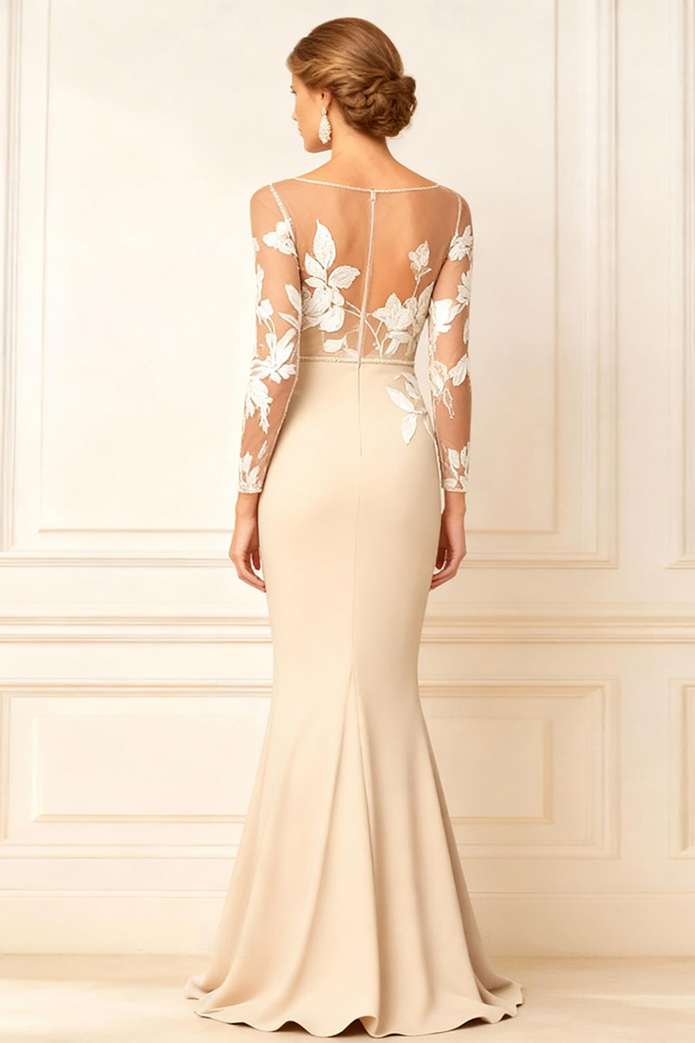 Champagne Mermaid Satin Floor-Length Mother of the Bride Dress with Lace