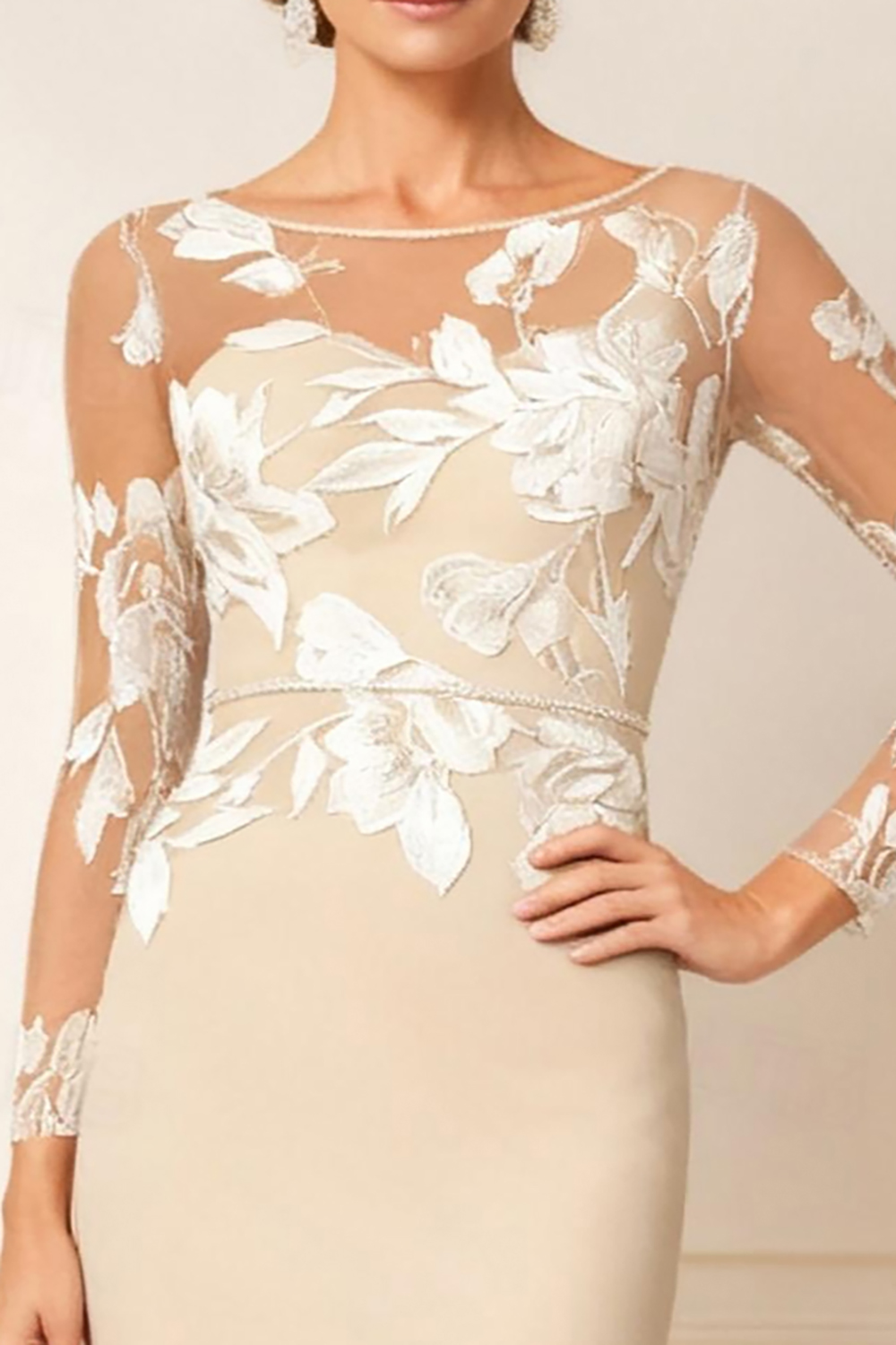 Champagne Mermaid Satin Floor-Length Mother of the Bride Dress with Lace