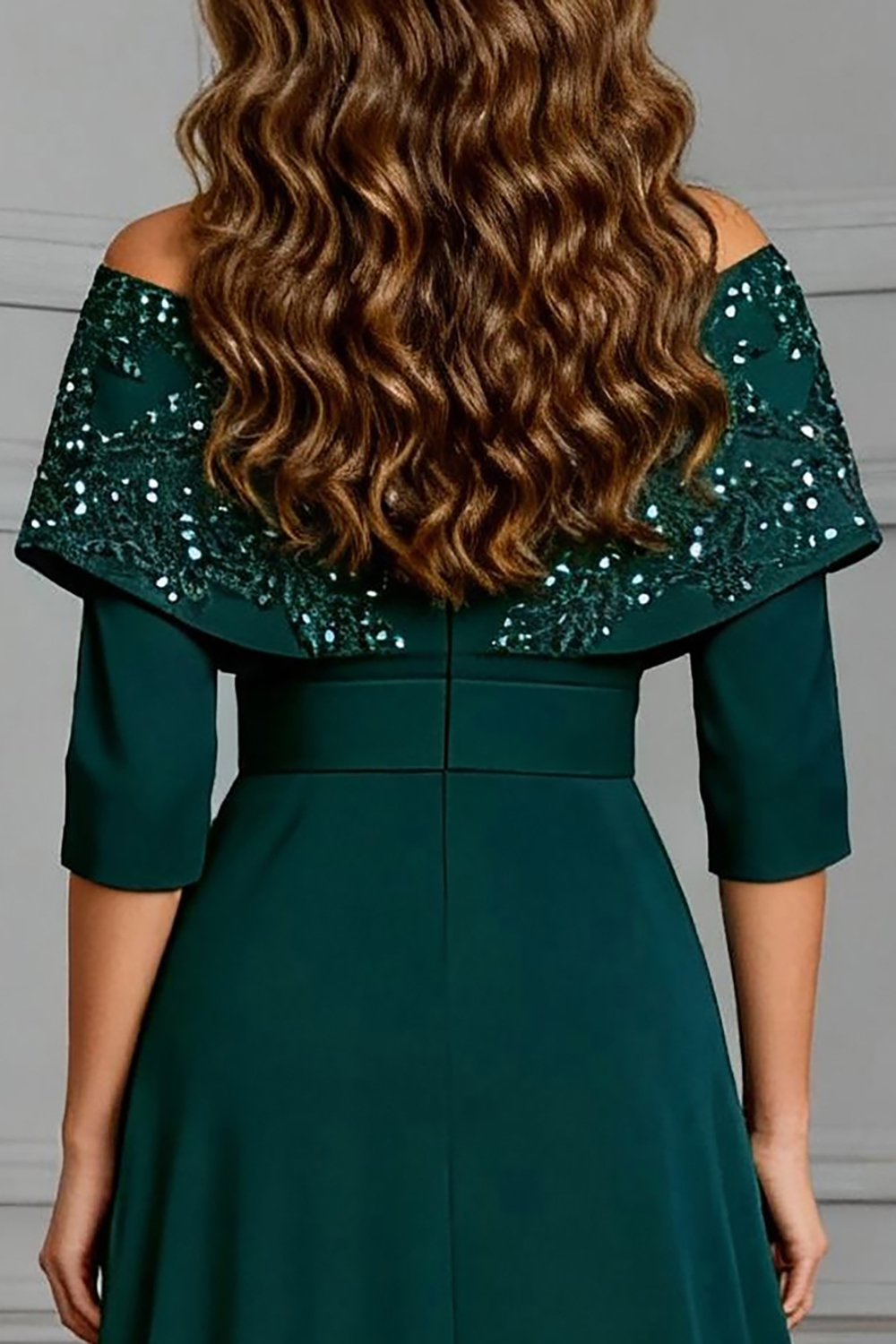 Sparkly Dark Green Sequins Floor-Length Mother of the Bride Jumpsuits with Cape
