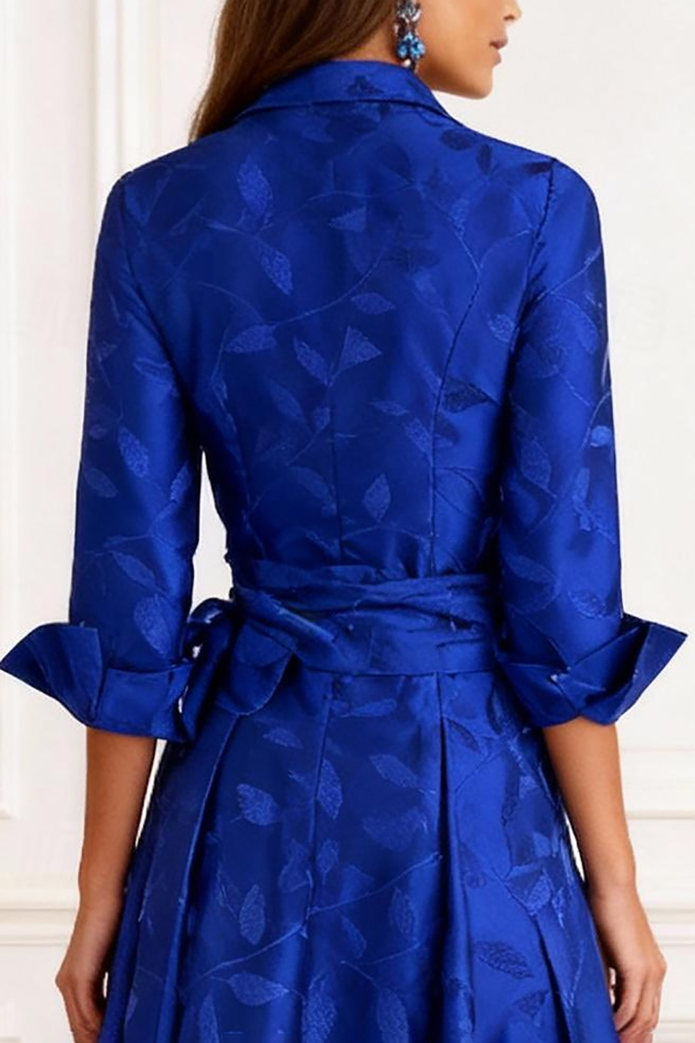 Royal Blue Satin Lapel A Line Floor-Length Mother of the Bride Dress with Slit
