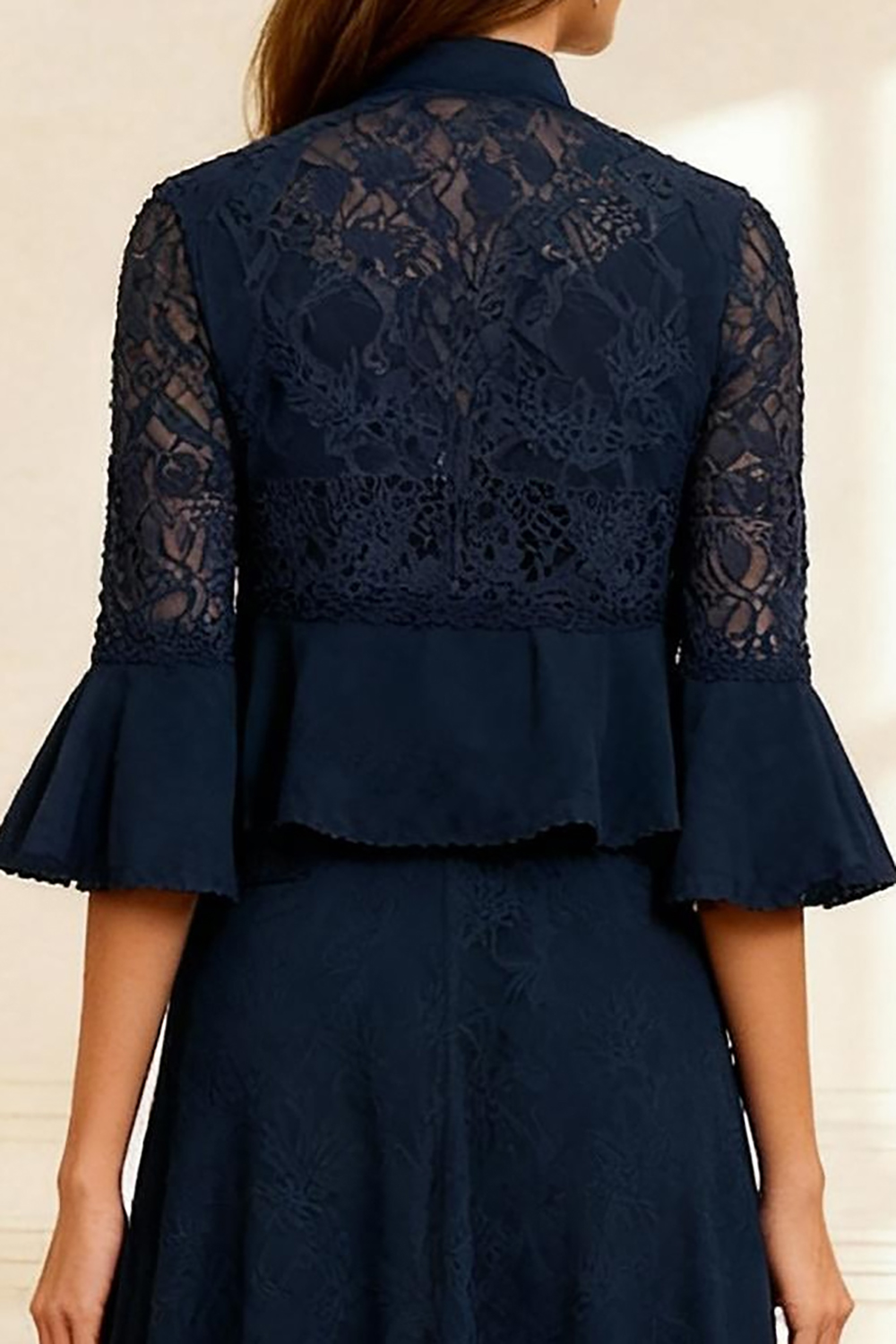Dark Navy A Line Lace 2 Piece Knee-Length Mother of the Bride Dress with Jacket