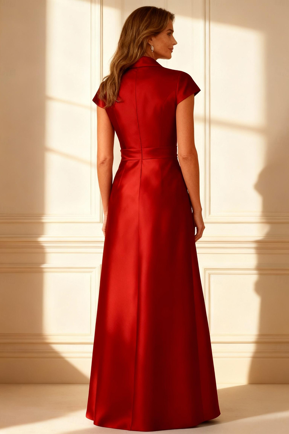 Burgundy Satin V-Neck A Line Floor-Length Mother of the Bride Dress with Sash