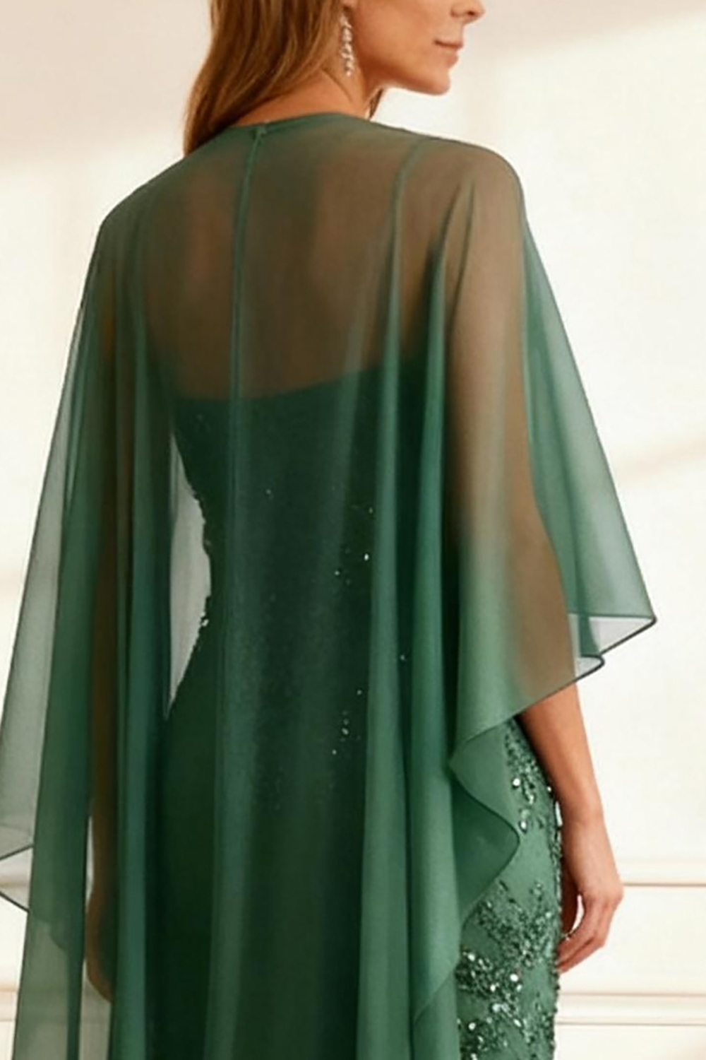 Eucalyptus Mermaid Chiffon 2 Piece Floor-Length Mother of the Bride Dress with Cape