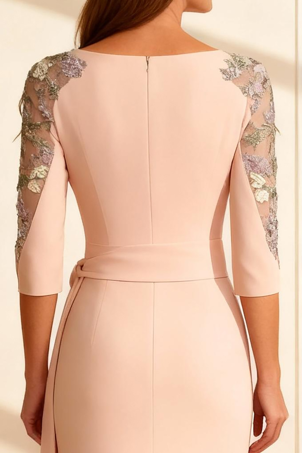 Blush Pink Sheath Bateau Neck Floor-Length Mother of the Bride Dress with Lace