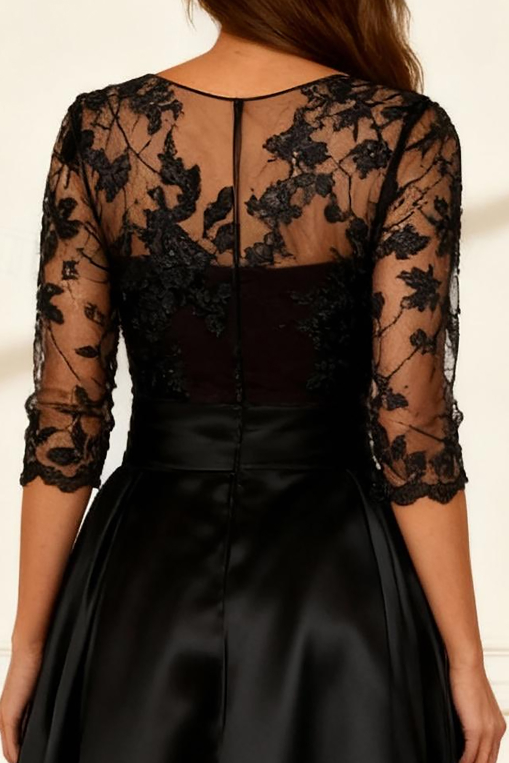 Black A Line Satin Floor-Length Mother of the Bride Dress with Slit