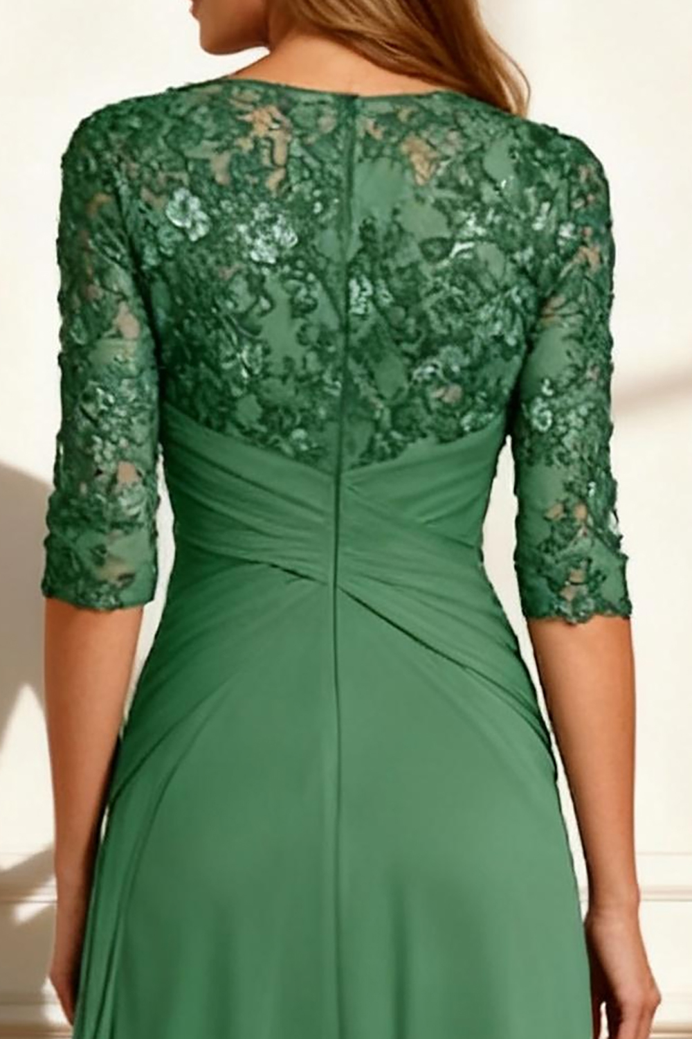 Green Ruffled A Line Floor-Length Mother of the Bride Dress with Lace