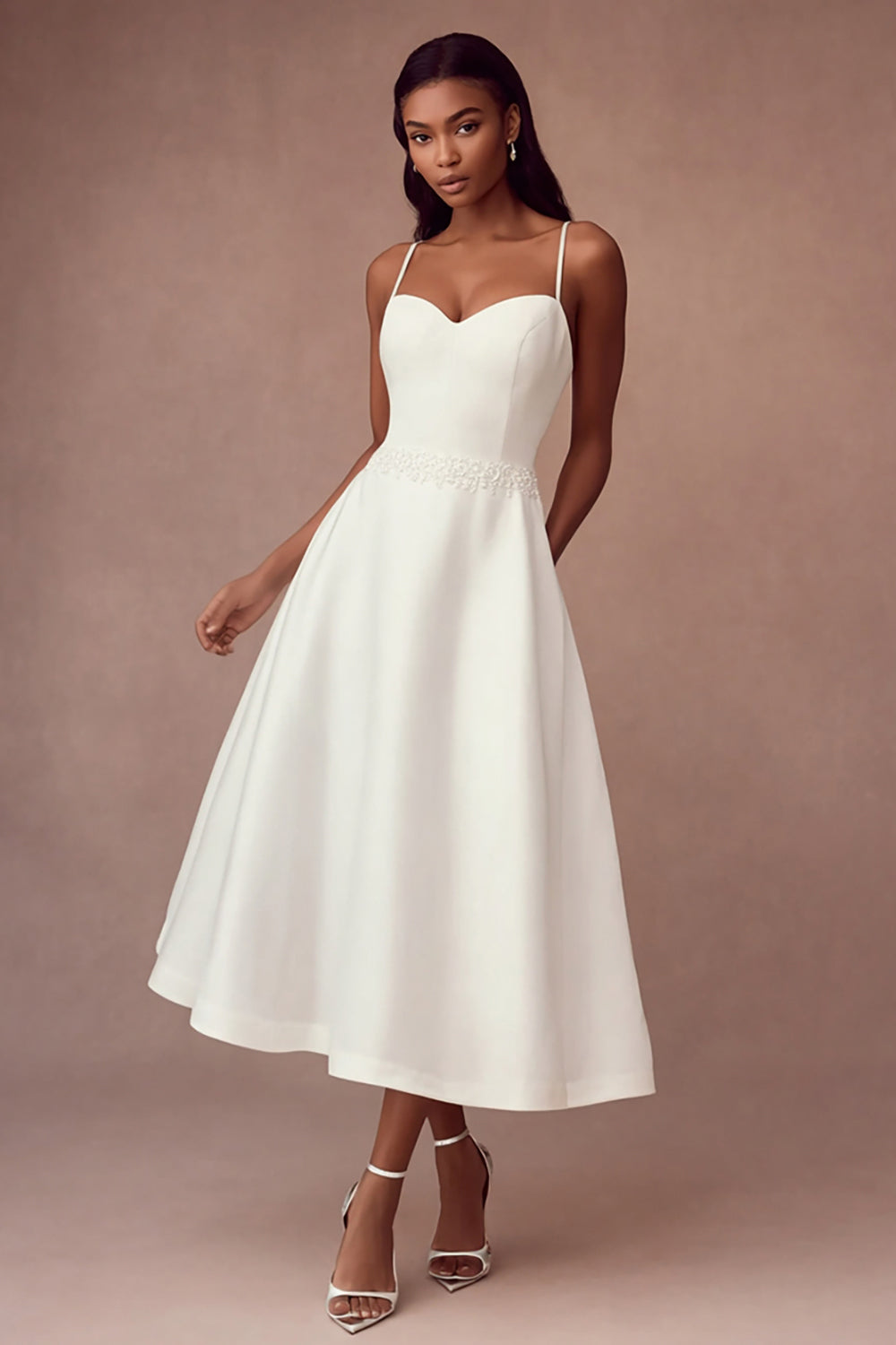 Simple White Satin A-Line Spaghetti Straps Long Engagement Dress