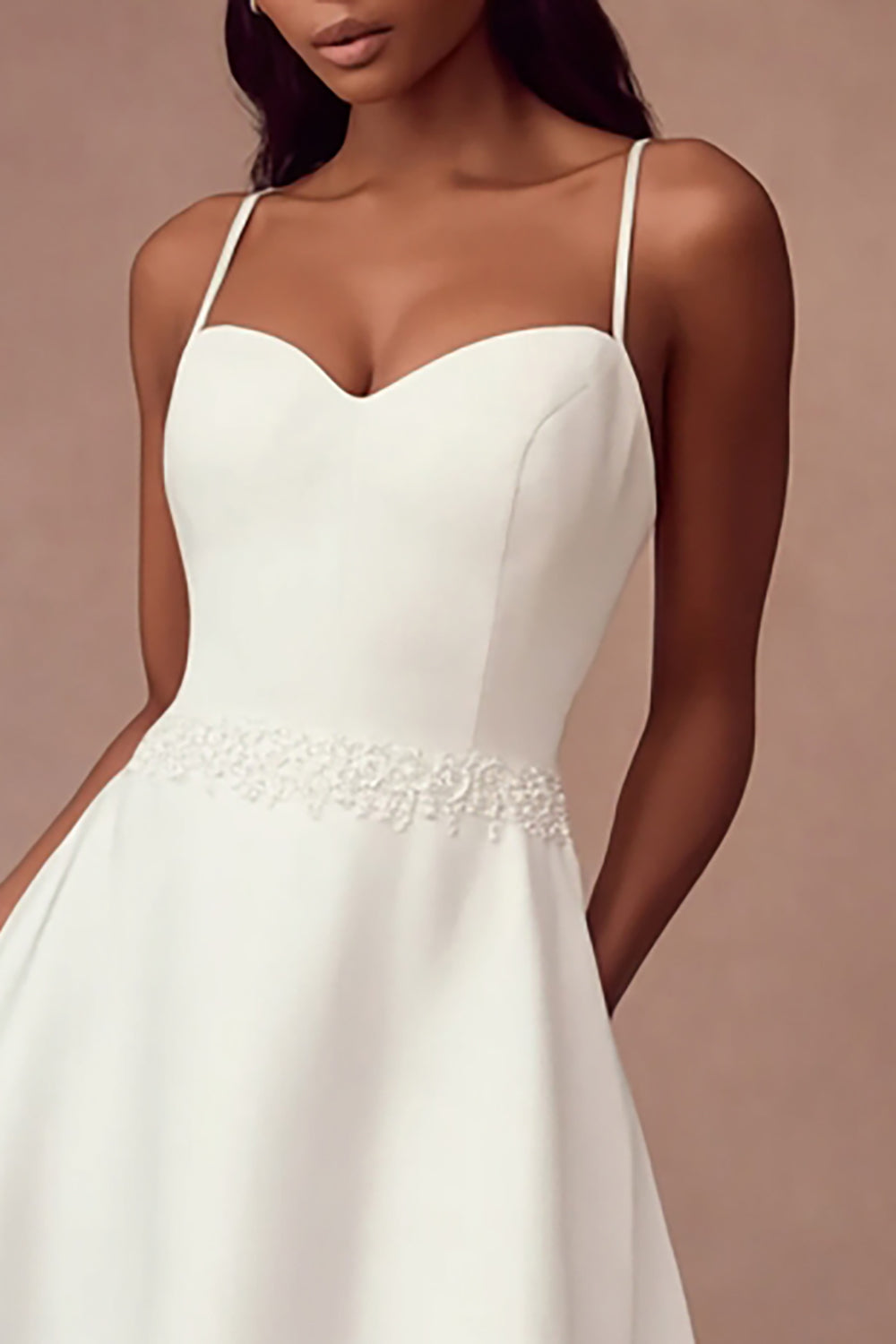 Simple White Satin A-Line Spaghetti Straps Long Engagement Dress