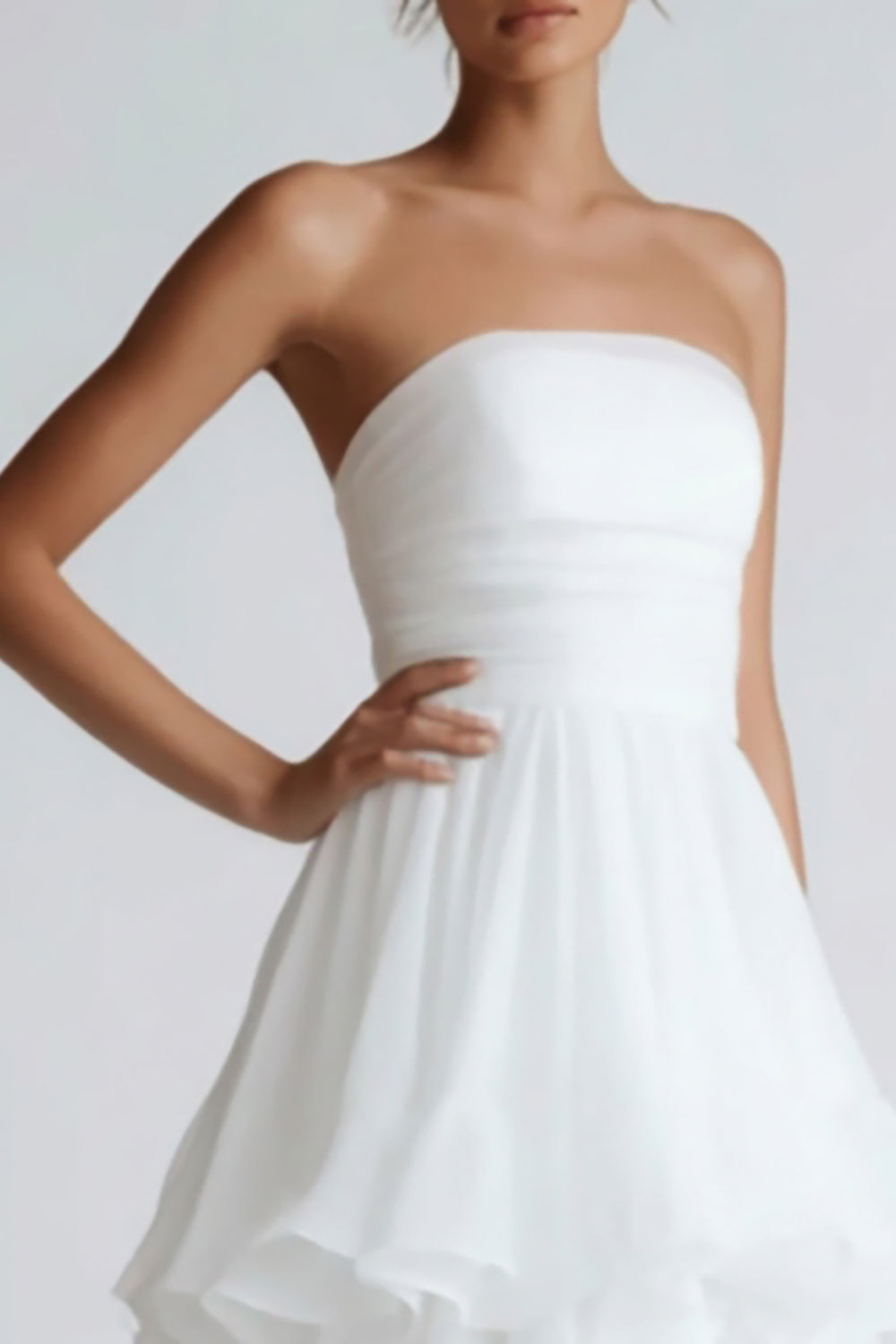 White Chiffon A-Line Tiered Long Rehearsal Dinner Dress