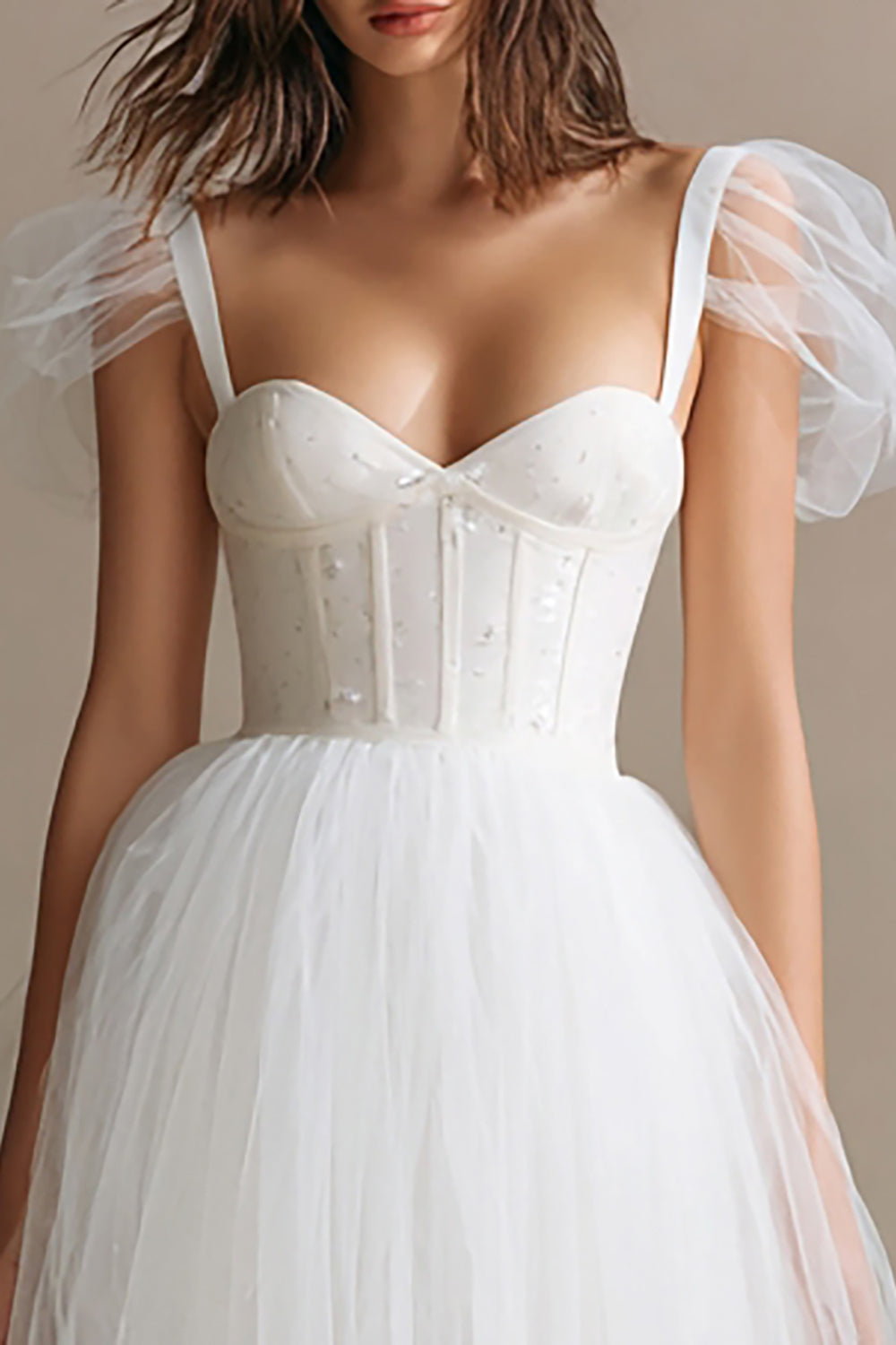 Simple White Tulle A-Line Long Corset Engagement Dress