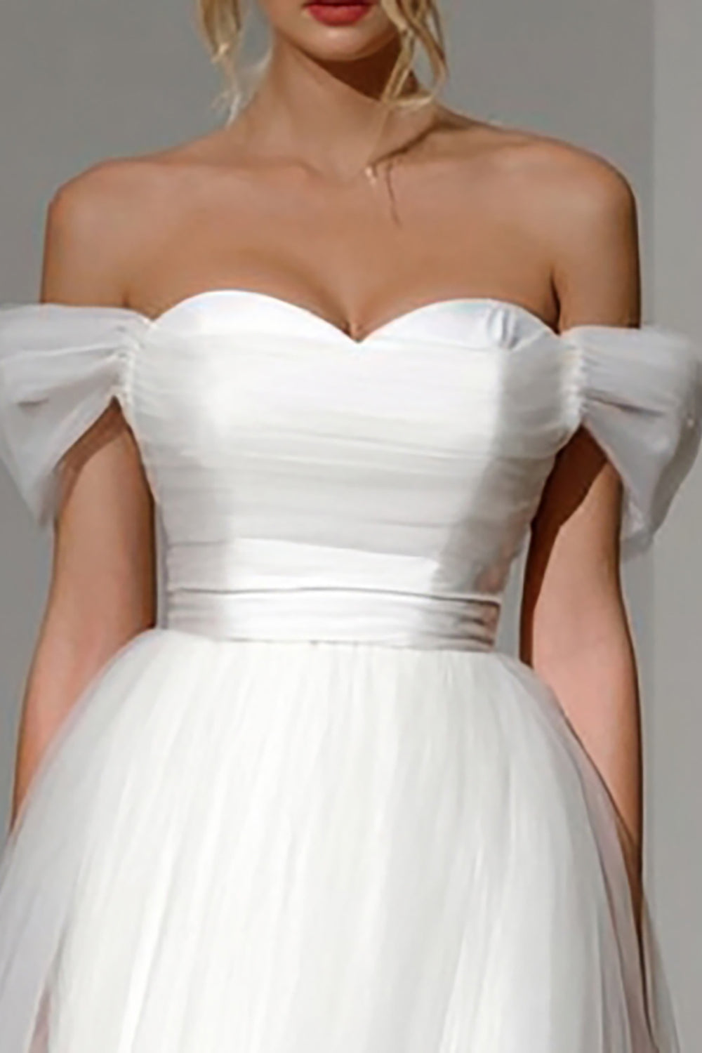 Simple White Off the Shoulder A Line Midi Wedding Dress