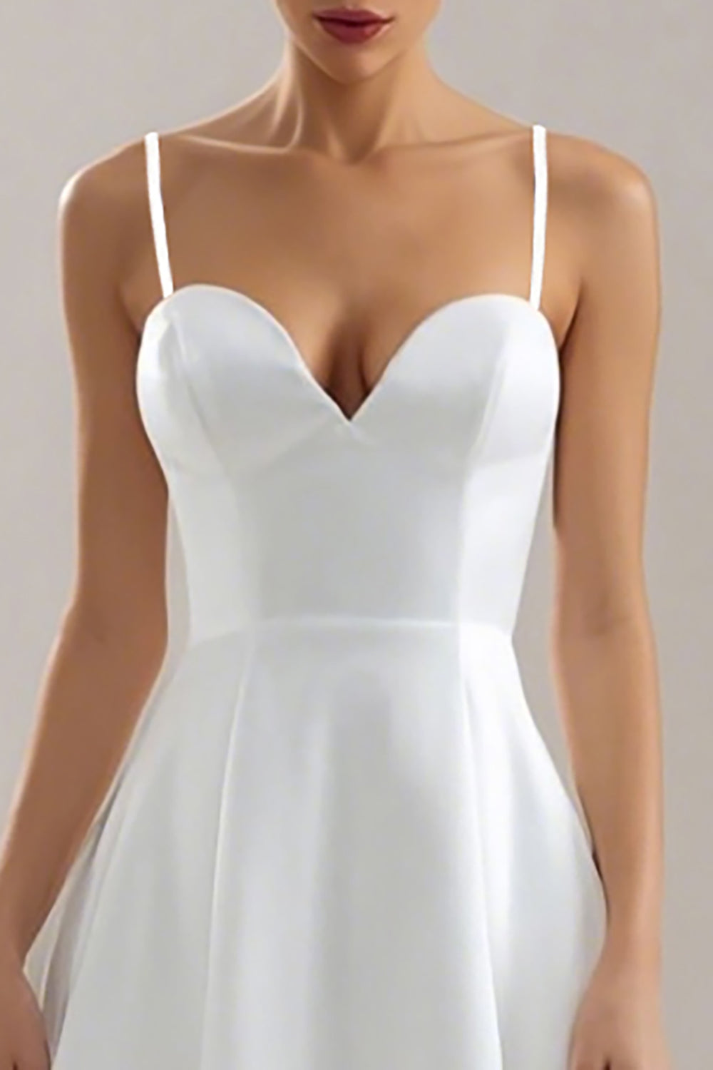 Elegant White A Line Spaghetti Straps Midi Satin Wedding Reception Dress