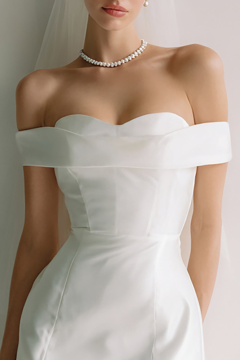 White Bodycon Off the Shoulder Short Satin Wedding Dress
