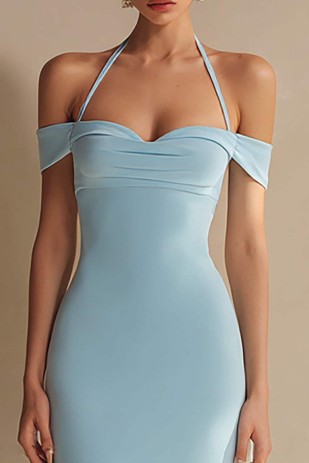 Elegant Sky Blue Halter Long Mermaid Formal Dress with Slit