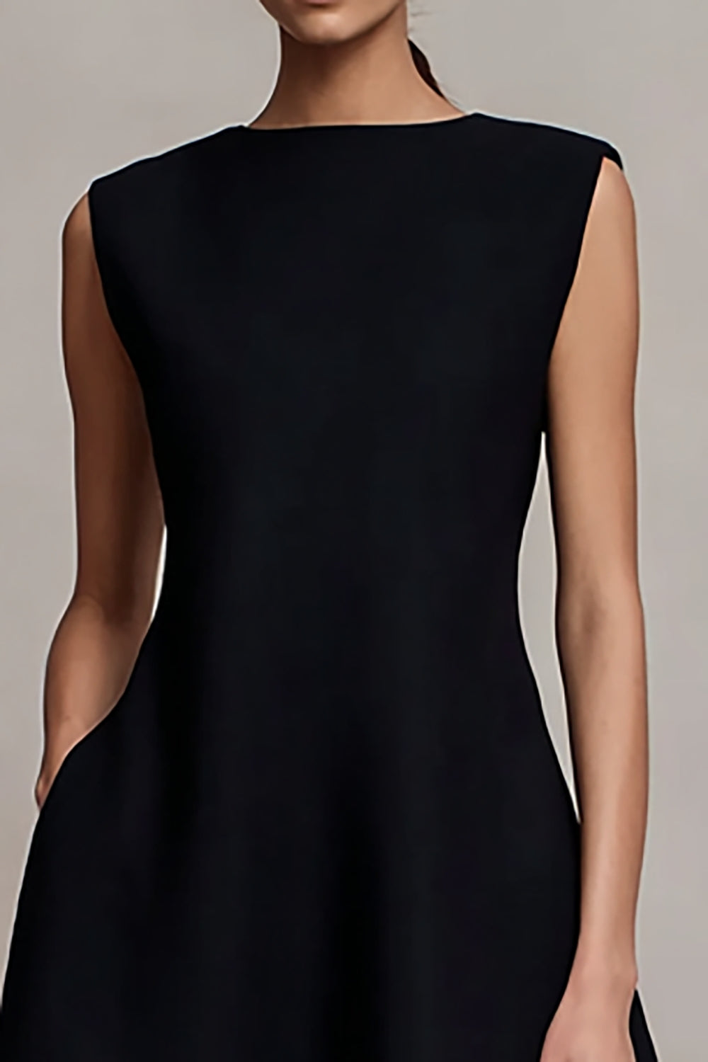 Black Satin Bateau Neck A-Line Long Formal Dress