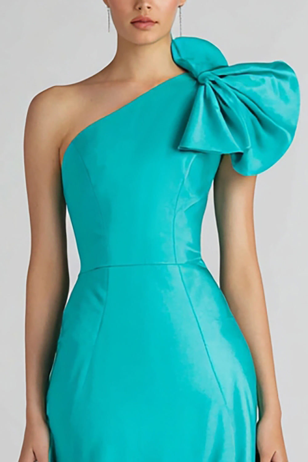 Jade One Shoulder Mermaid Long Satin Formal Dress with Bow