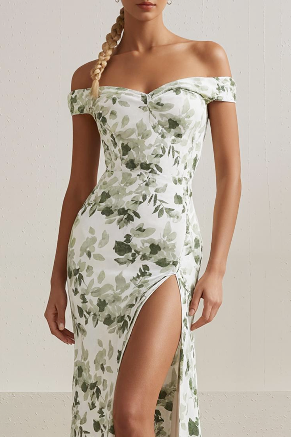 Floral White Mermaid Off the Shoulder Long Prom Dress with Slit