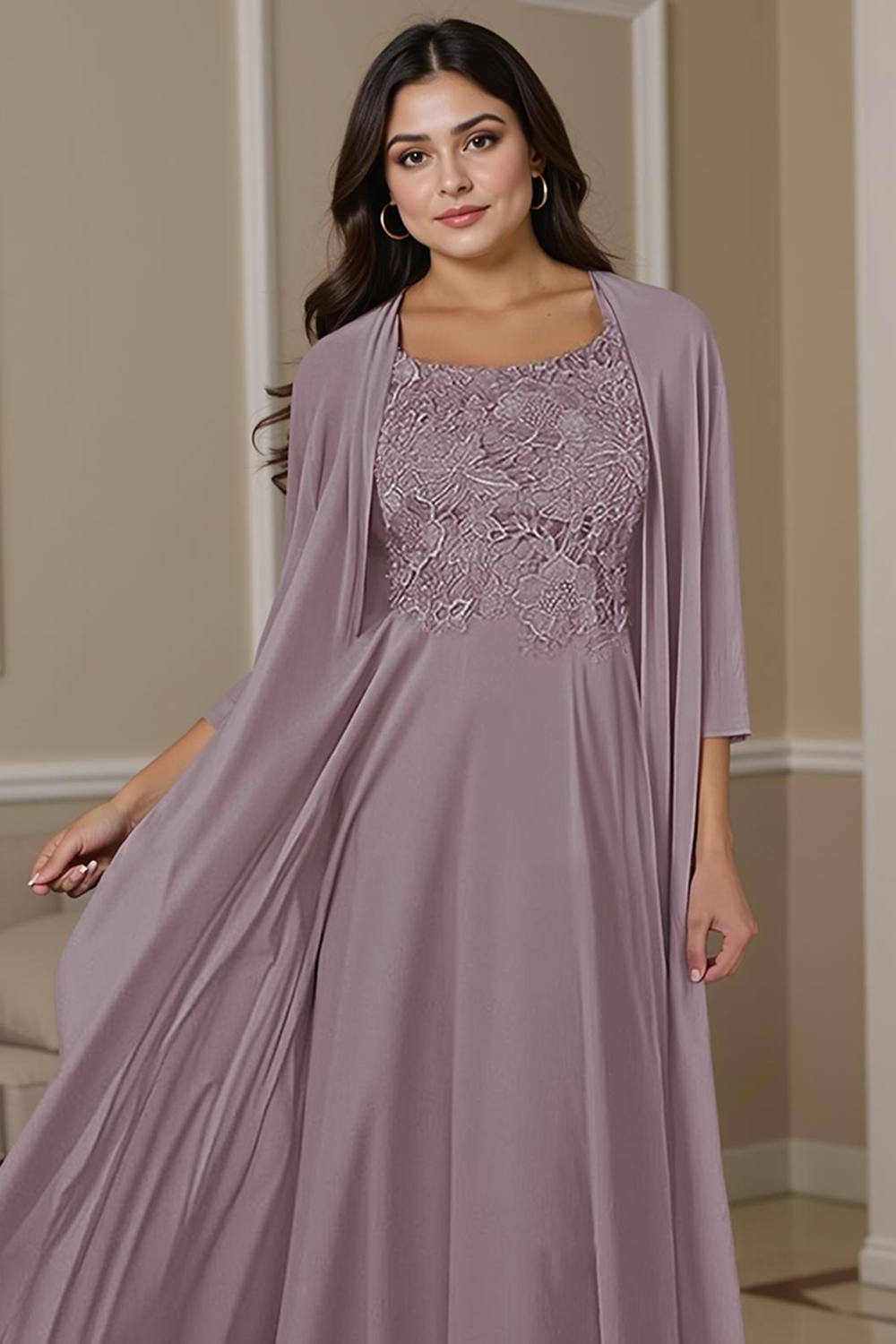 Dusty Blue Boat Neck Sheath Floor-Length Mother of the Bride Dress with Jacket