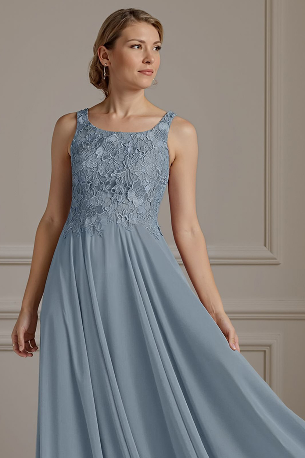 Floral Dusty Blue A Line 2 Piece Floor-Length Mother of the Bride Dress with Jacket