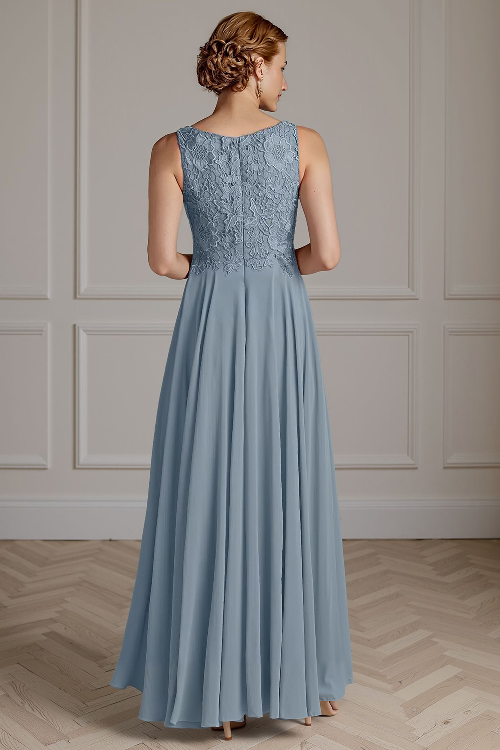 Floral Dusty Blue A Line 2 Piece Floor-Length Mother of the Bride Dress with Jacket