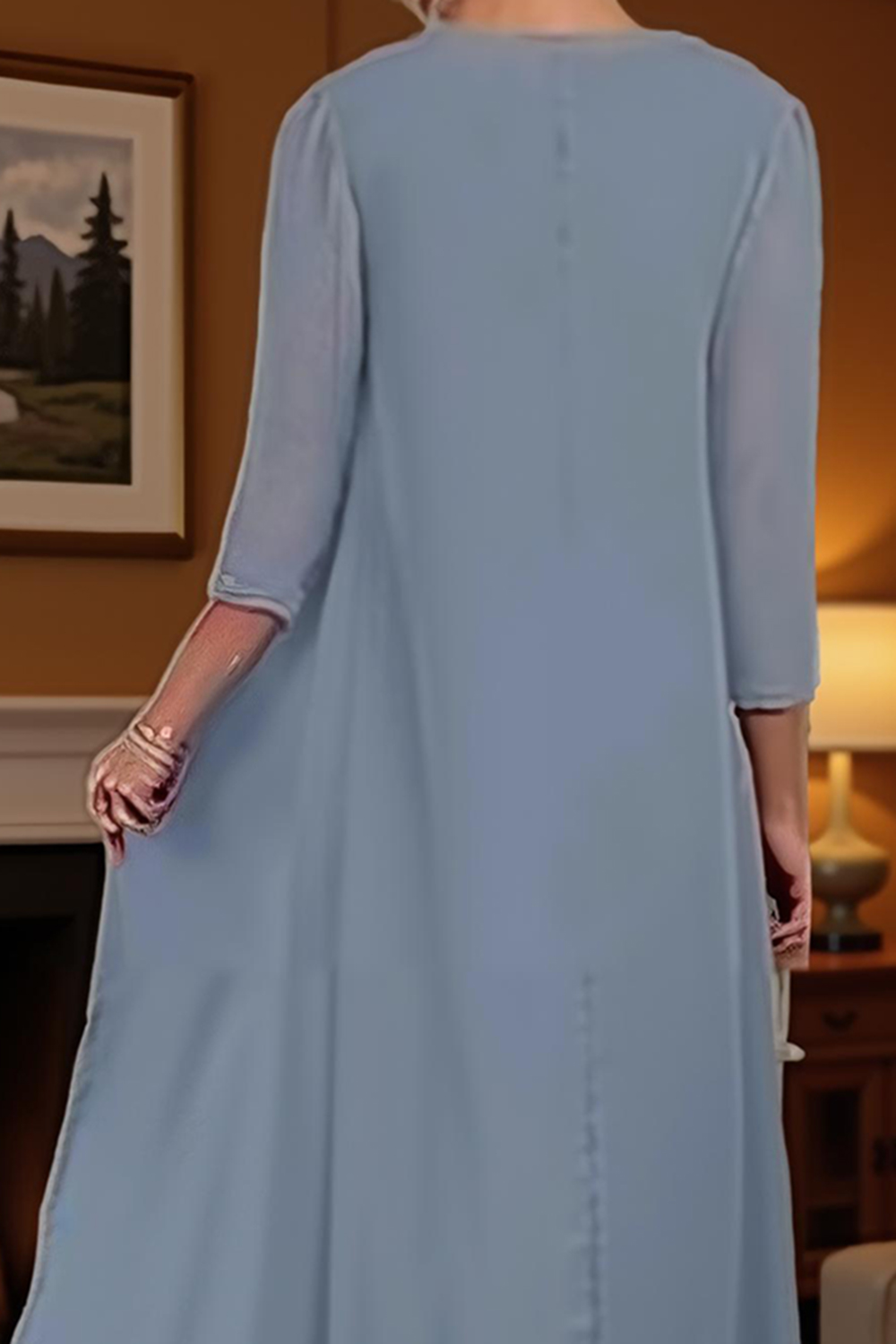 Dusty Blue Boat Neck Sheath Floor-Length Mother of the Bride Dress with Jacket