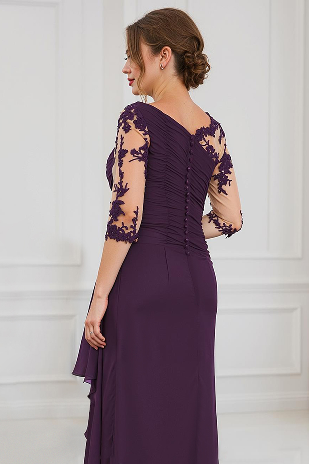 Burgundy Boat Neck Sheath Floor-Length Mother of the Bride Dress with Lace