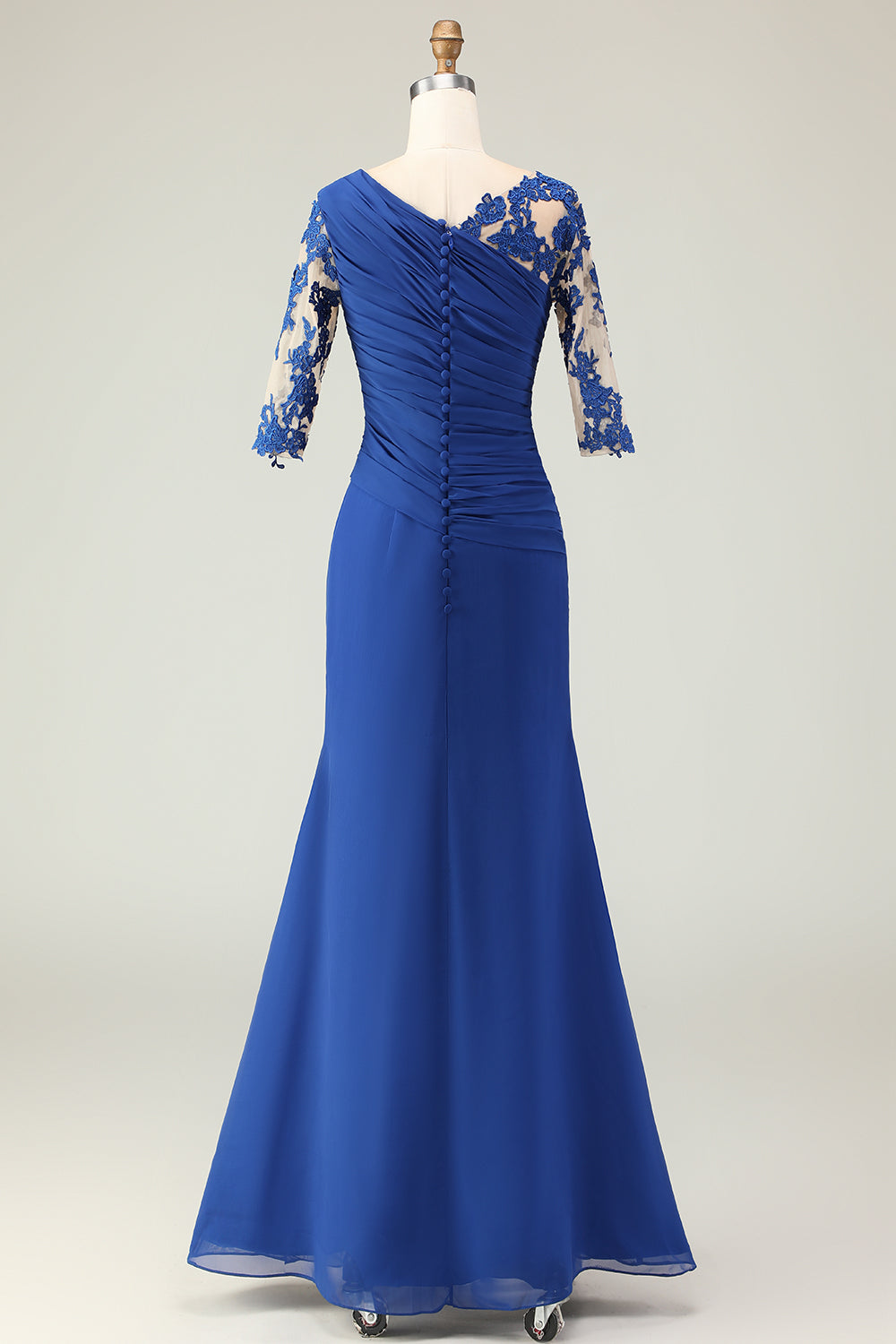 Royal Blue Mermaid Ruched Floor Length Mother of the Bride Dress with Sleeves