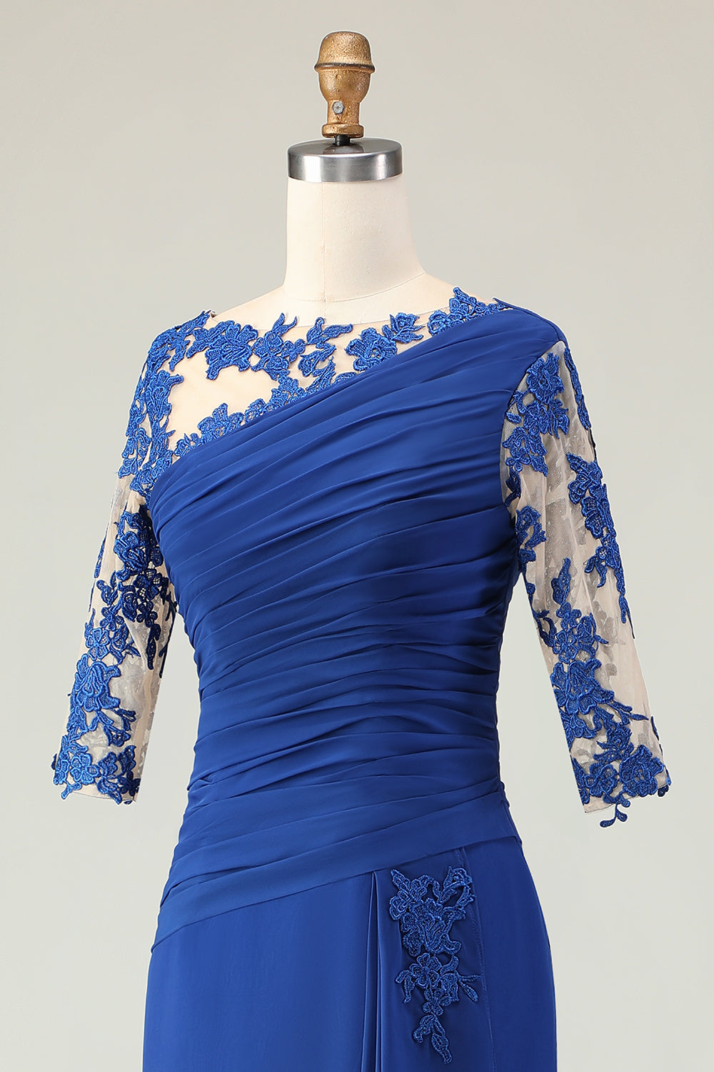 Royal Blue Mermaid Ruched Floor Length Mother of the Bride Dress with Sleeves